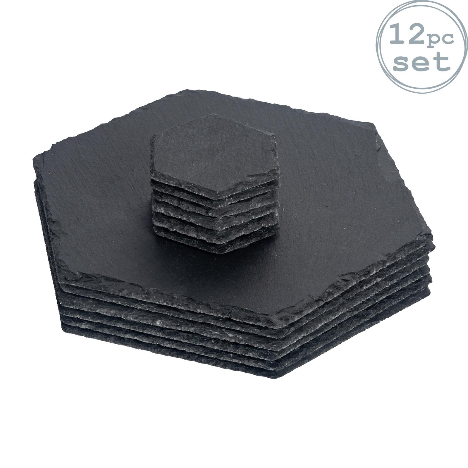 12 Piece Hexagon Slate Placemats & Coasters Set Dining Table Setting Grey