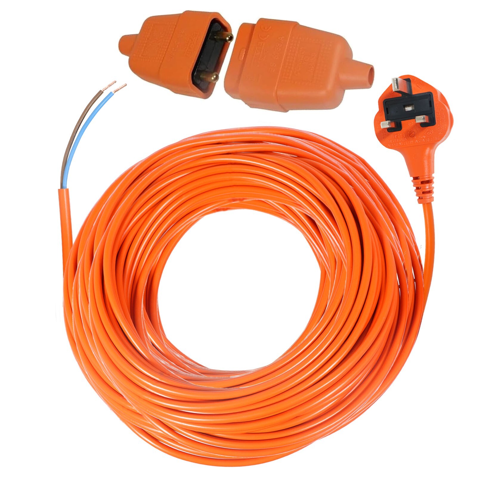Lawnmower Cable Connector Repair Strimmer Hedge Trimmer 20m Power Plug 13A 2Core