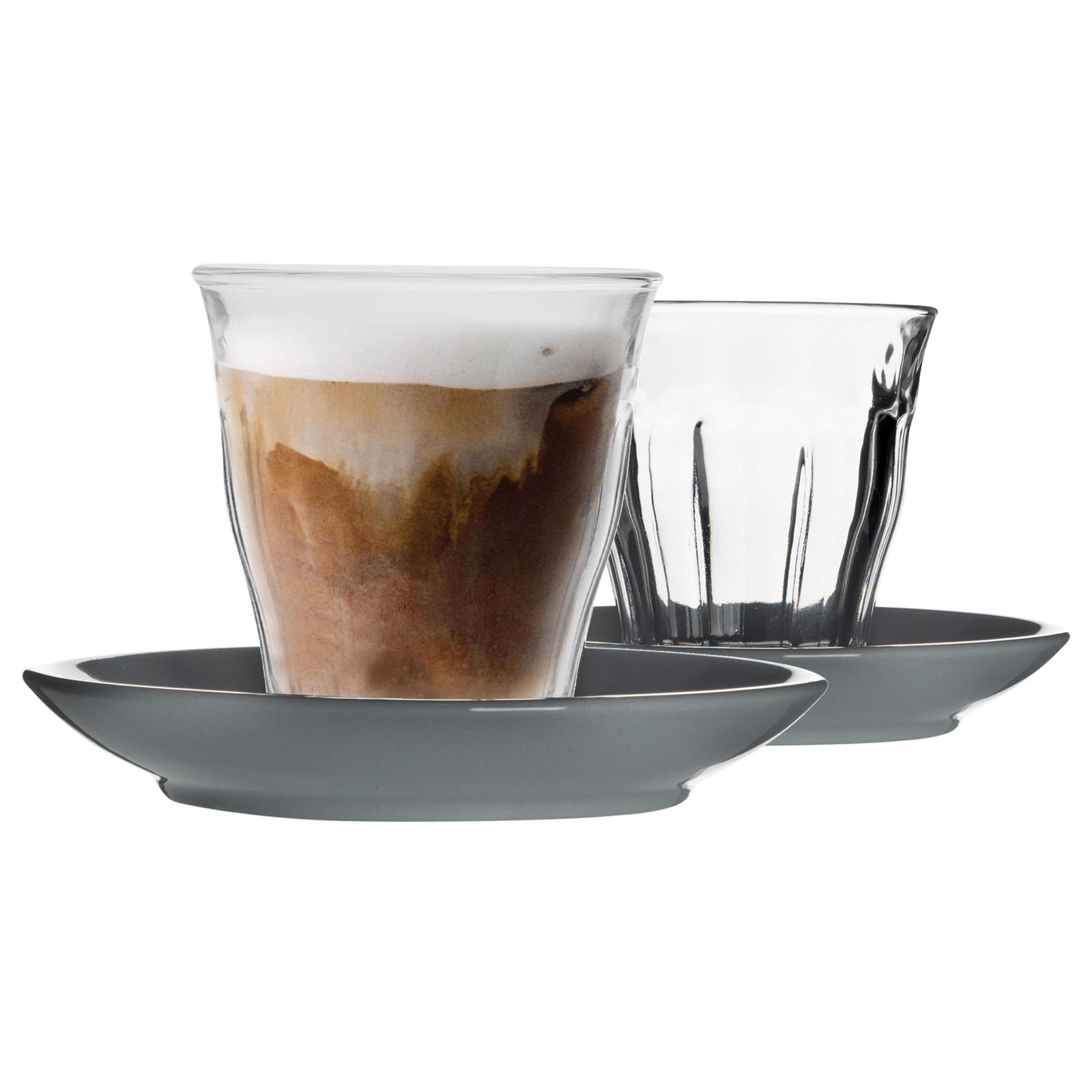 12 Piece Picardie Mismatched Coffee Cup & Saucer Set Tumbler Mug 220ml Grey