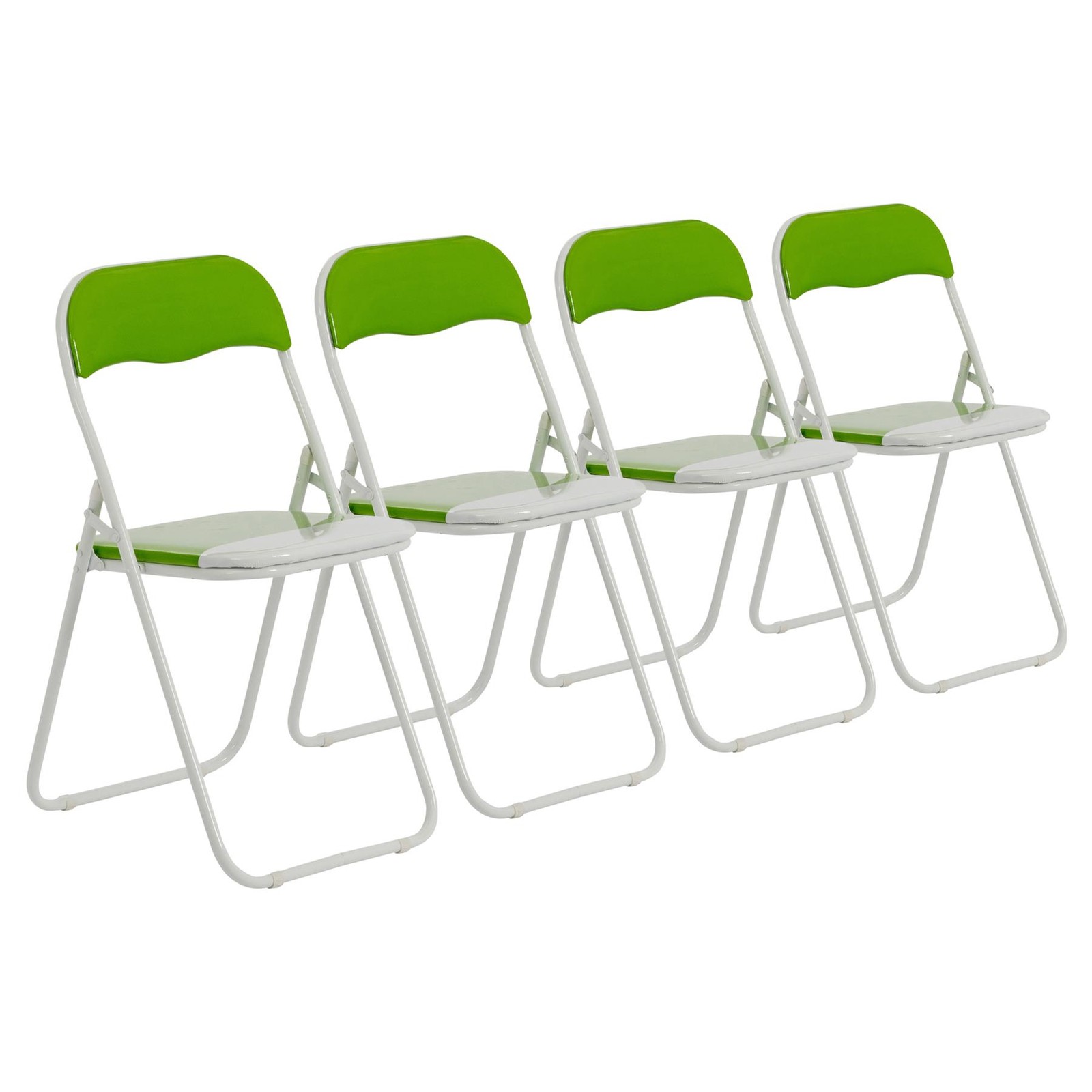 Folding Chairs Padded Faux Leather Studying Dining Office Chair Green White x4