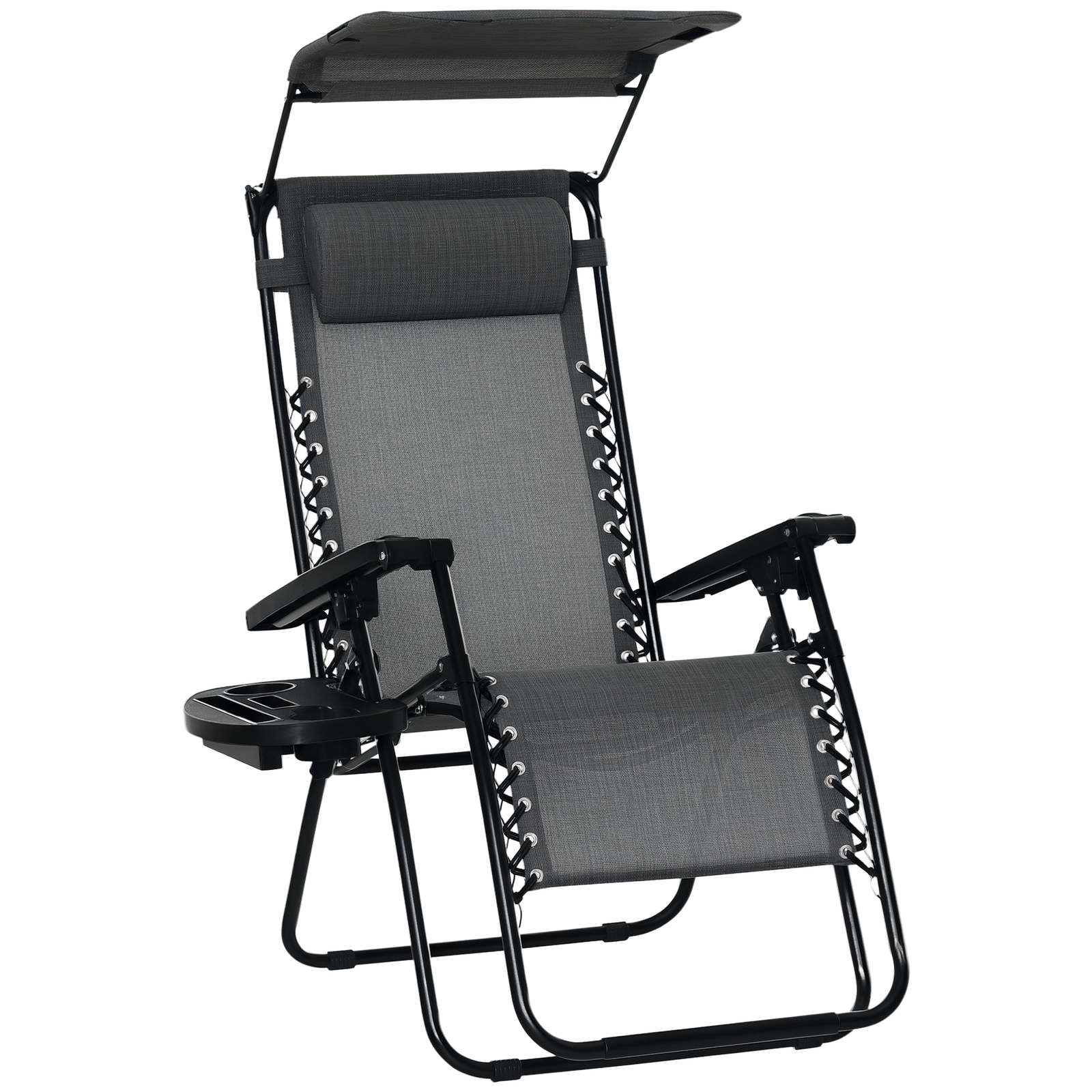 Outsunny Zero Gravity Chair Adjustable Patio Lounge w/ Cup Holder Dark Grey