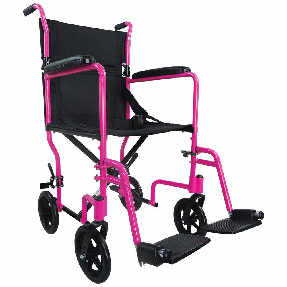 Compact Attendant Propelled Lightweight Aluminium Transit Wheelchair - Pink