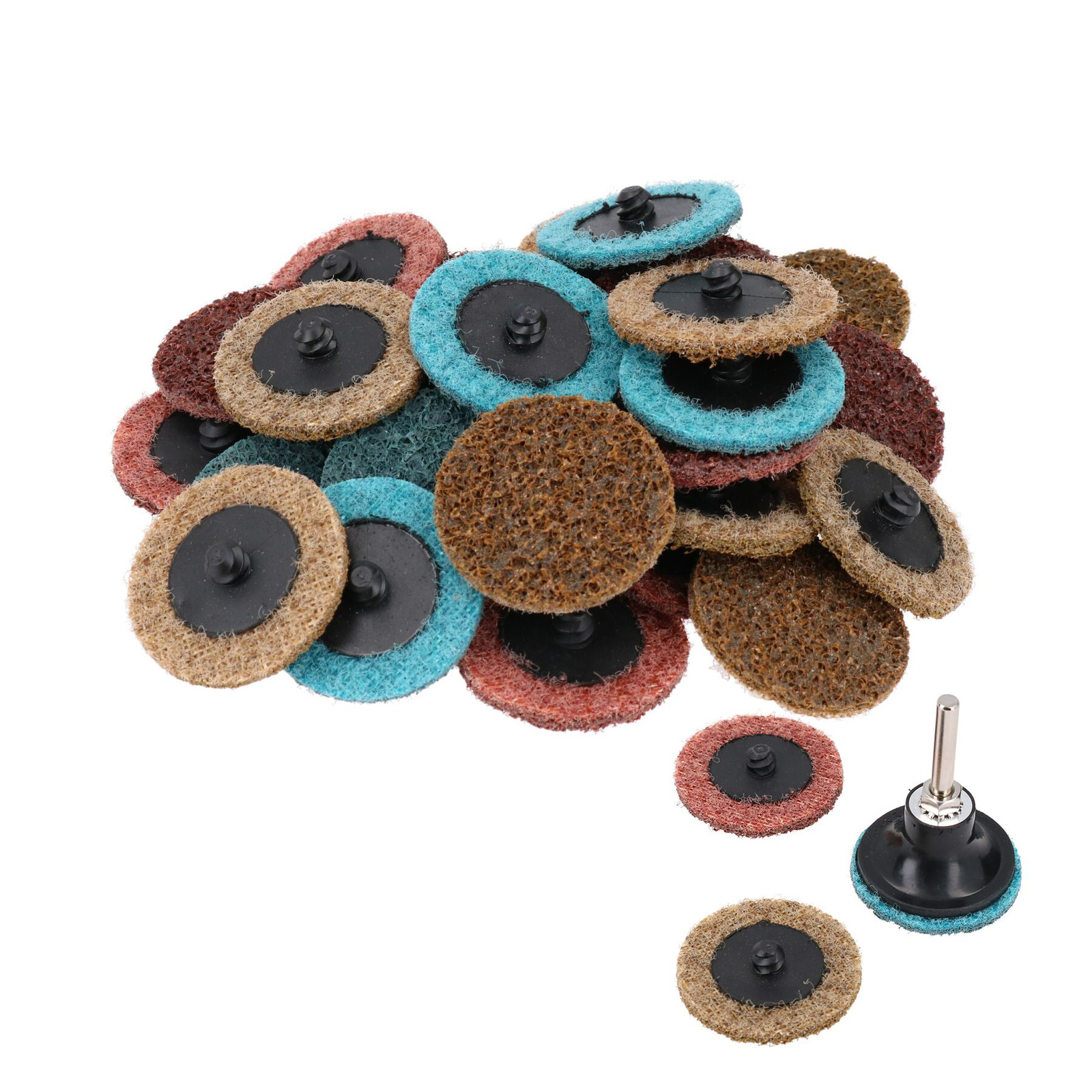 30 x Mixed Grit Type R Roloc Conditioning Quick Change Sanding Discs + Arbor