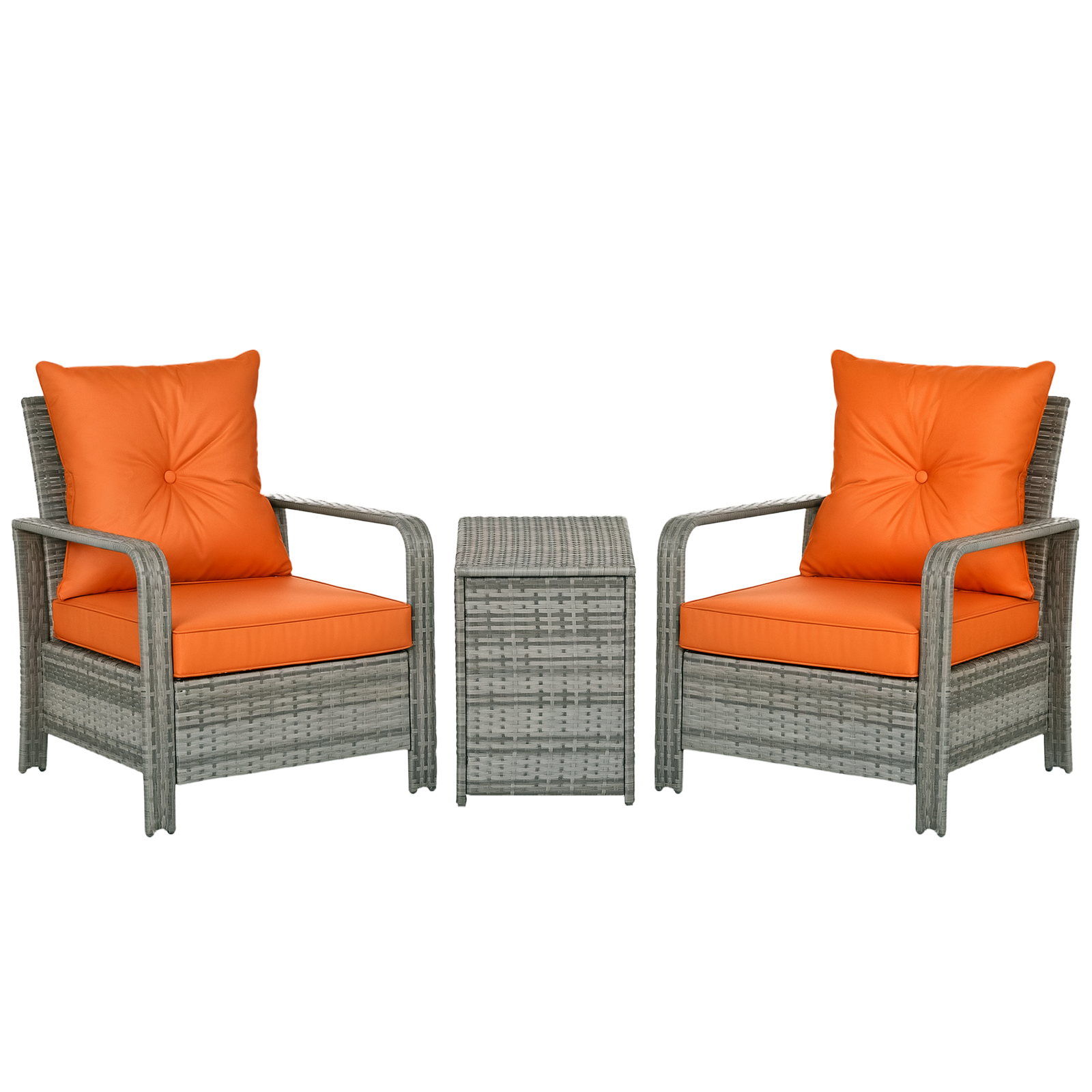 Outsunny 3 PCs PE Rattan Garden Sofa Set w/ 2 Chairs & Storage Table Orange