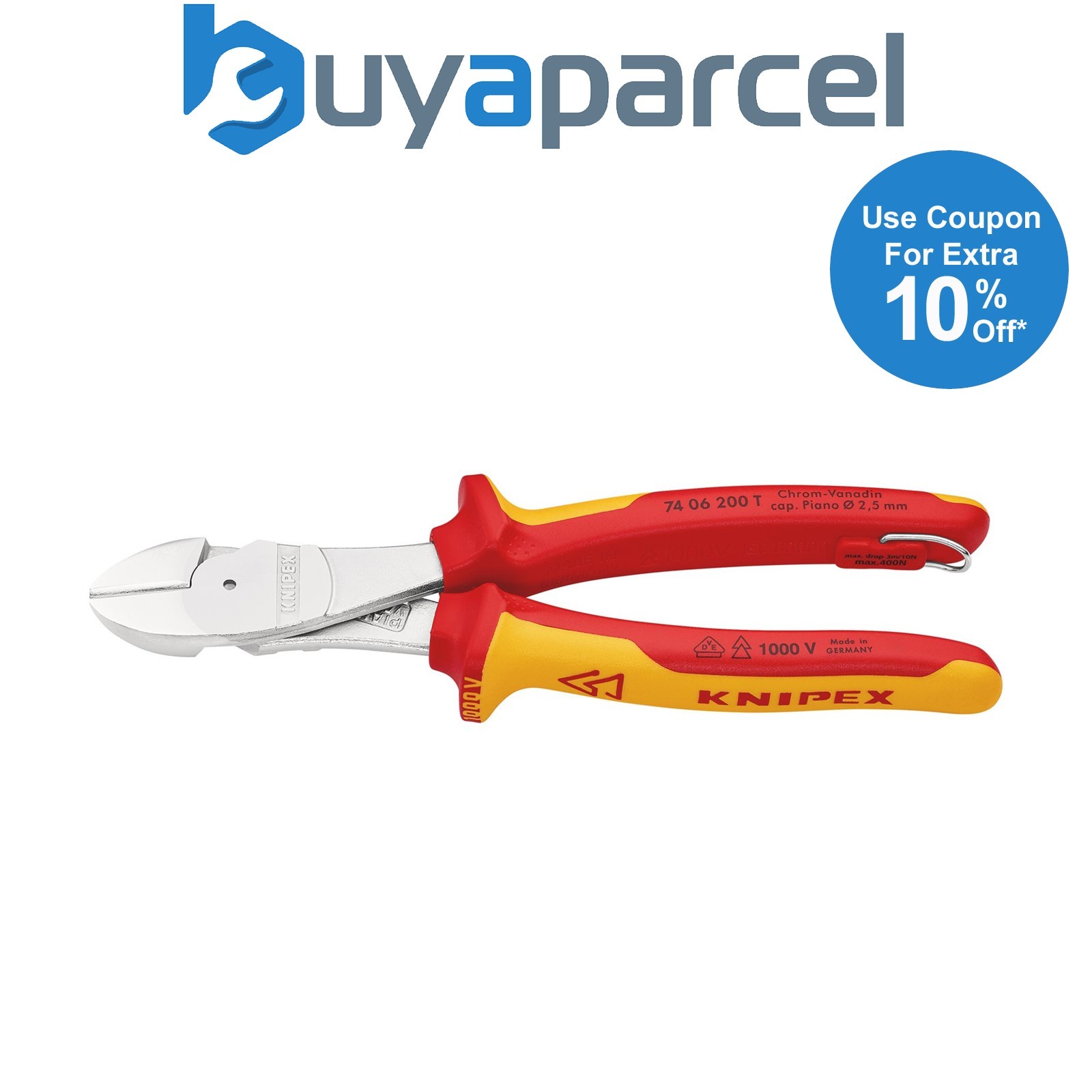 Draper 25626 KNIPEX 74 06 200 T BK VDE Insulated High Leverage Diagonal Cutter,