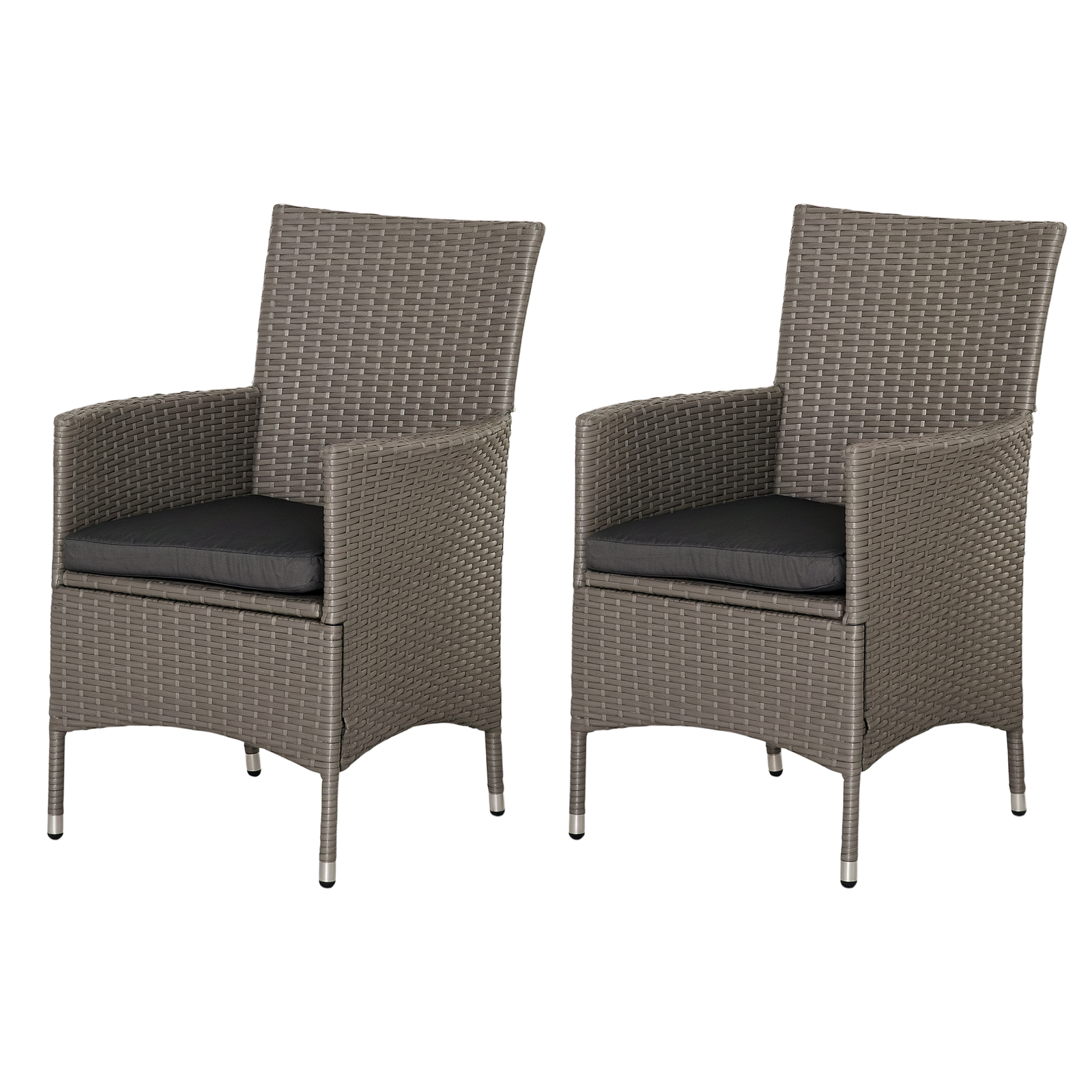 2 Pieces Rattan Garden Chairs, Patio Dining Chairs with Cushions, Grey