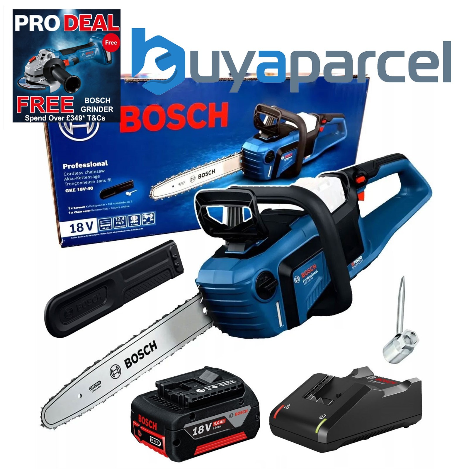 Bosch Professional GKE 18V-40 18V BITURBO Brushless Chainsaw 40cm + 5AH Battery