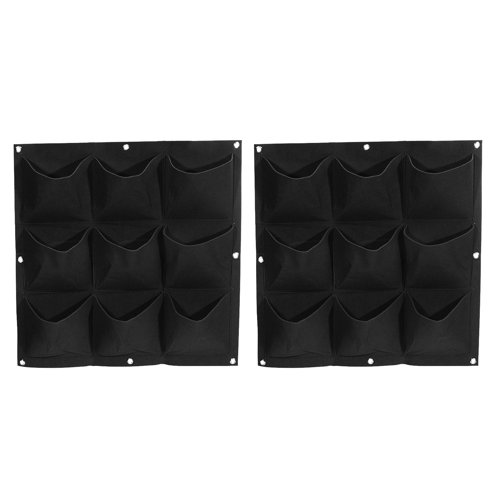 2Pcs Vertical Hanging Felt Fabric Grow Bag Flowerpot Bag with 9 Pockets, Black