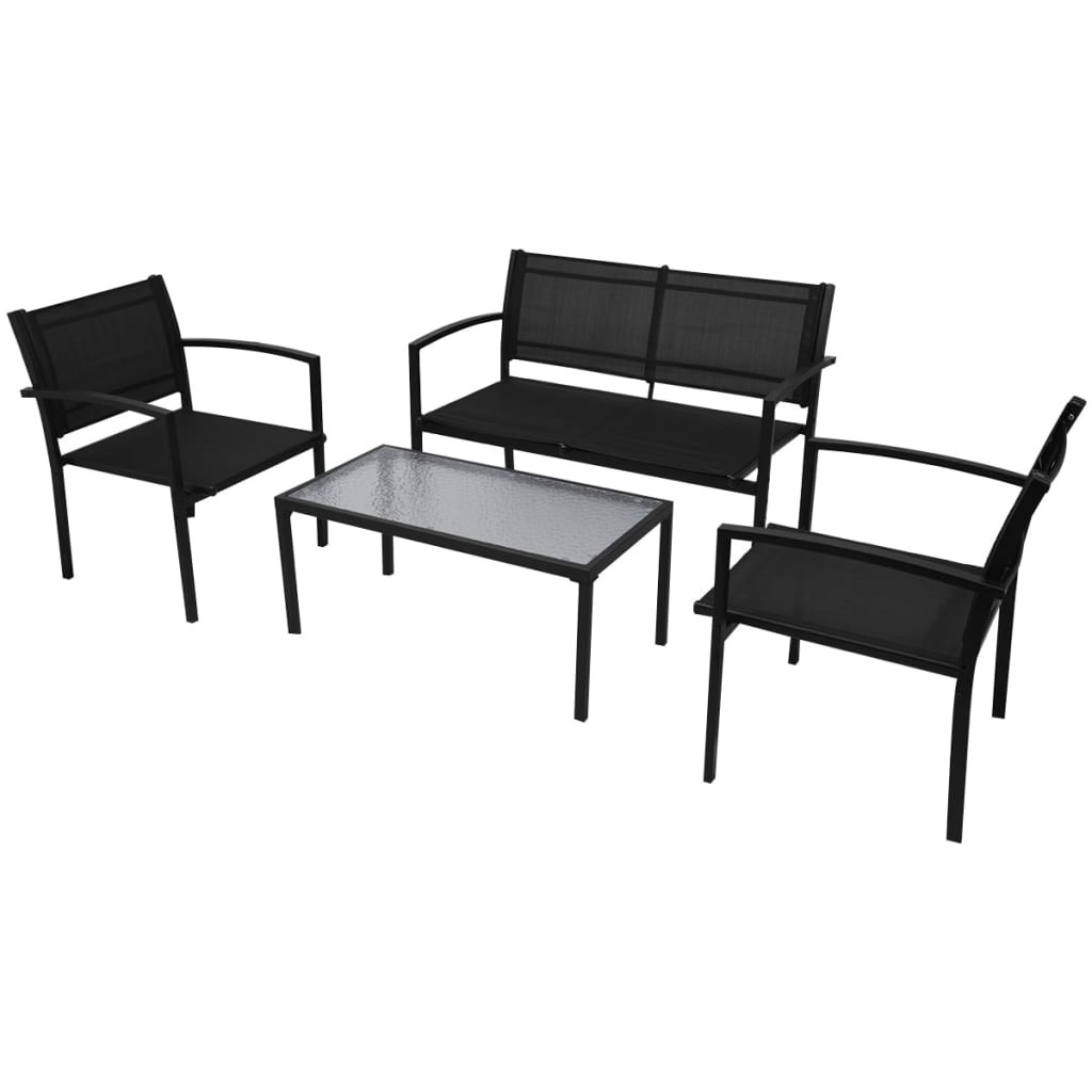 Four Piece Outdoor Patio Garden Furniture Set Coffee Table Chair Bench Black vid