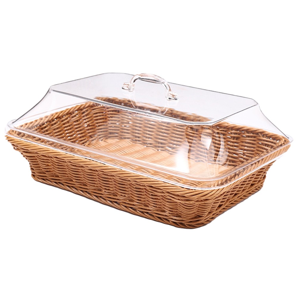 Woven Rattan Basket with Acrylic Lid - Polypropylene Food Serving Basket6785