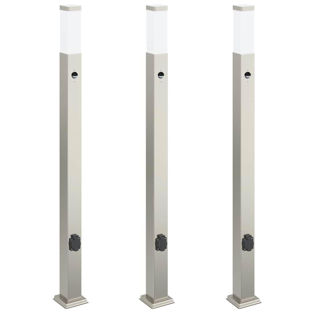 Bollard Lights with Sensor&Outlet 3 pcs 110 cm Stainless Steel IP44 vidaXL