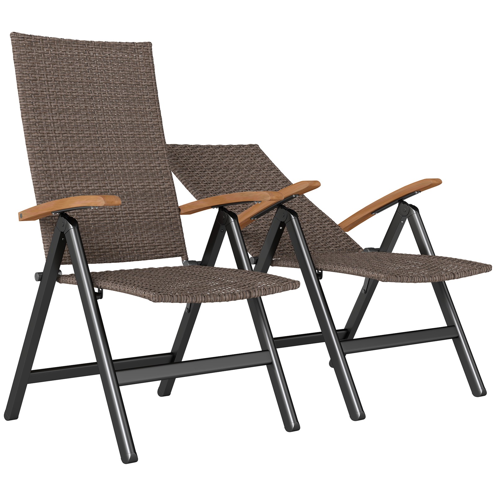 Outsunny Folding Rattan Garden Dining Chairs with Reclining Back, Brown