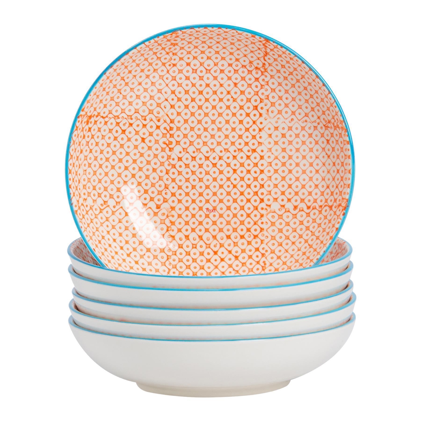 6x Hand-Printed Pasta Bowls Porcelain Ramen Salad Serving Bowl 22cm Orange