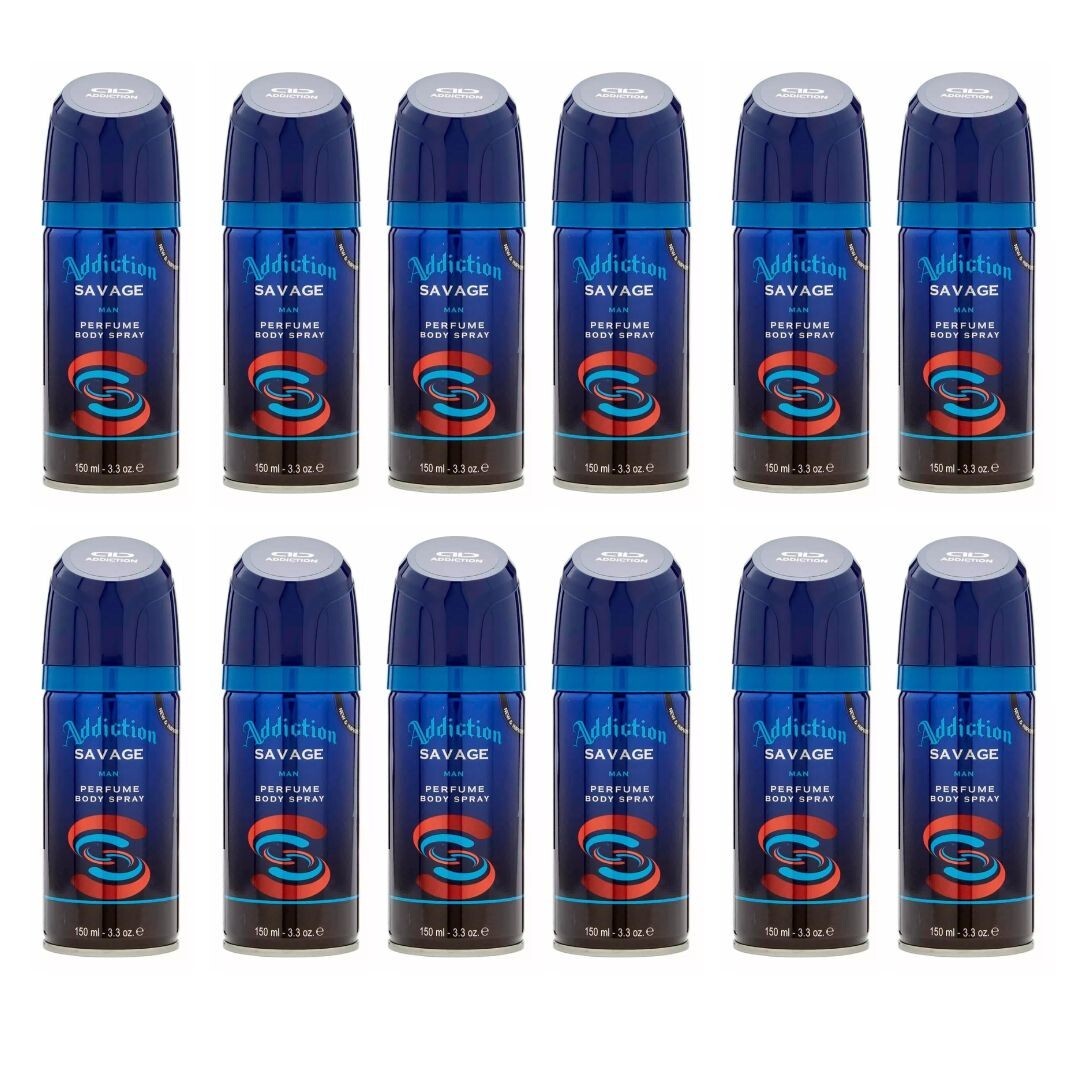 Addiction Savage Body Spray Men Long Lasting Fresh Scent 150ML - Pack Of 12