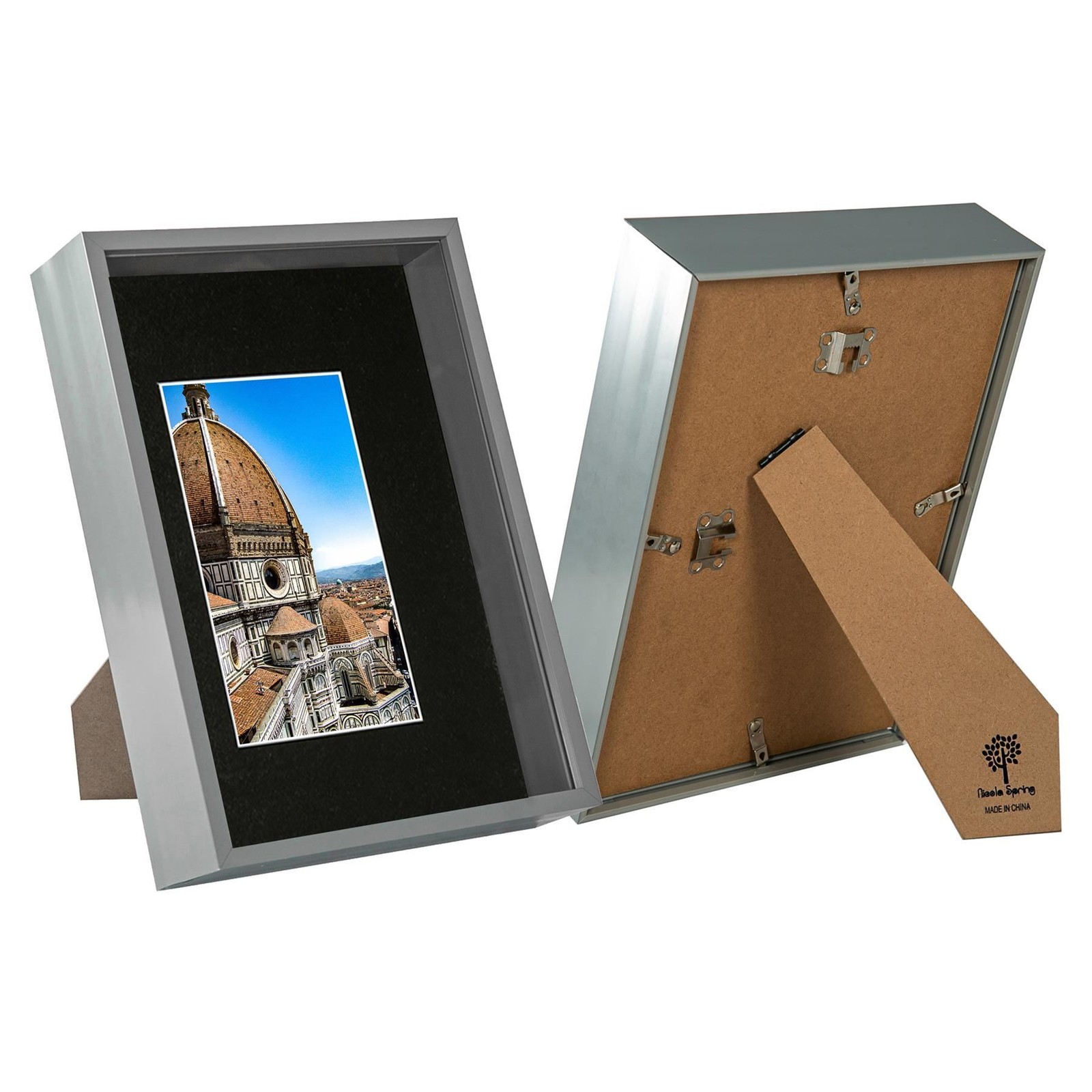2x Grey A4 (8" x 12") 3D Deep Box Frames with Black A5 Mount Shadow Display