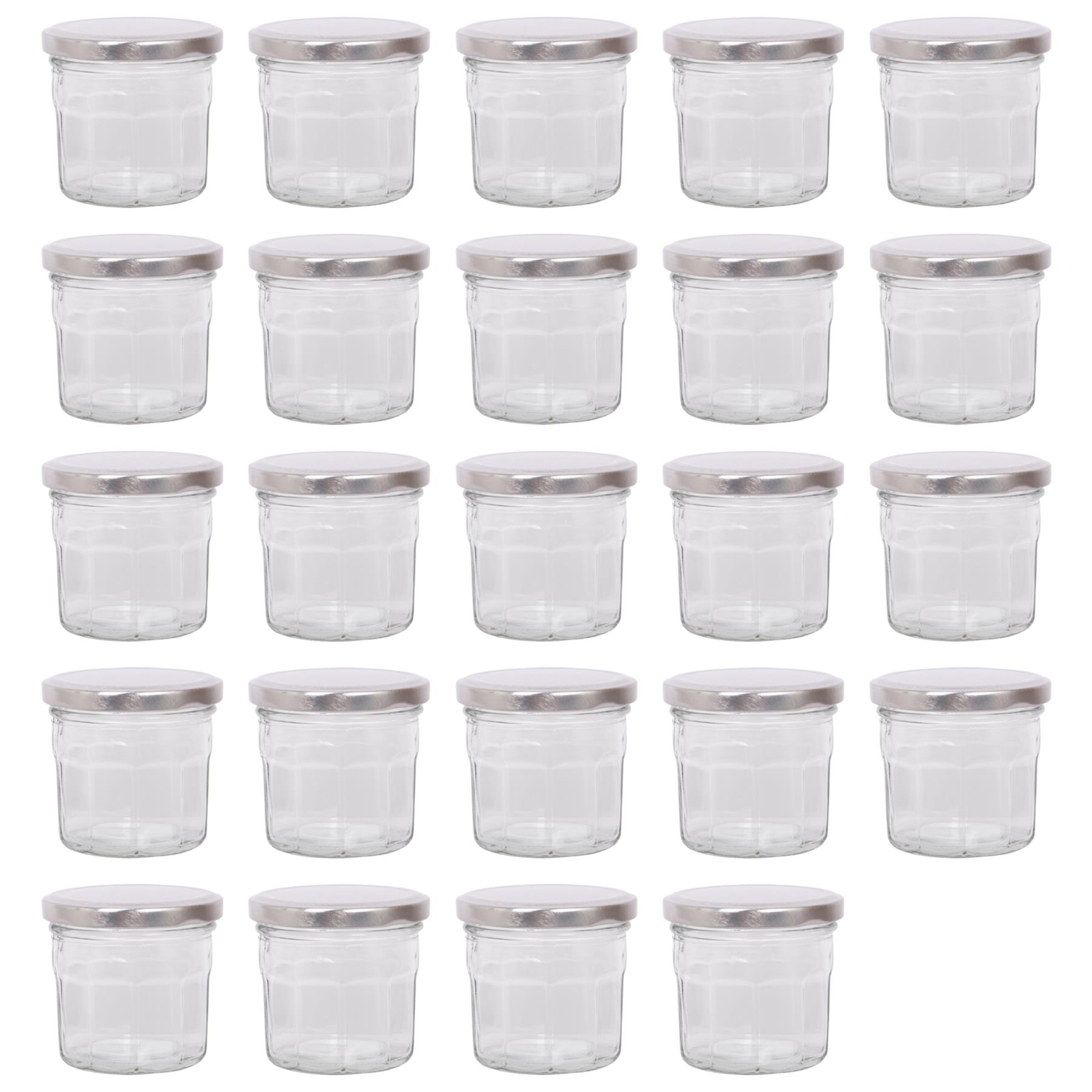 24x 130ml Glass Jam Jars with Silver Lids Chutney Preserve Honey Pickle Storage