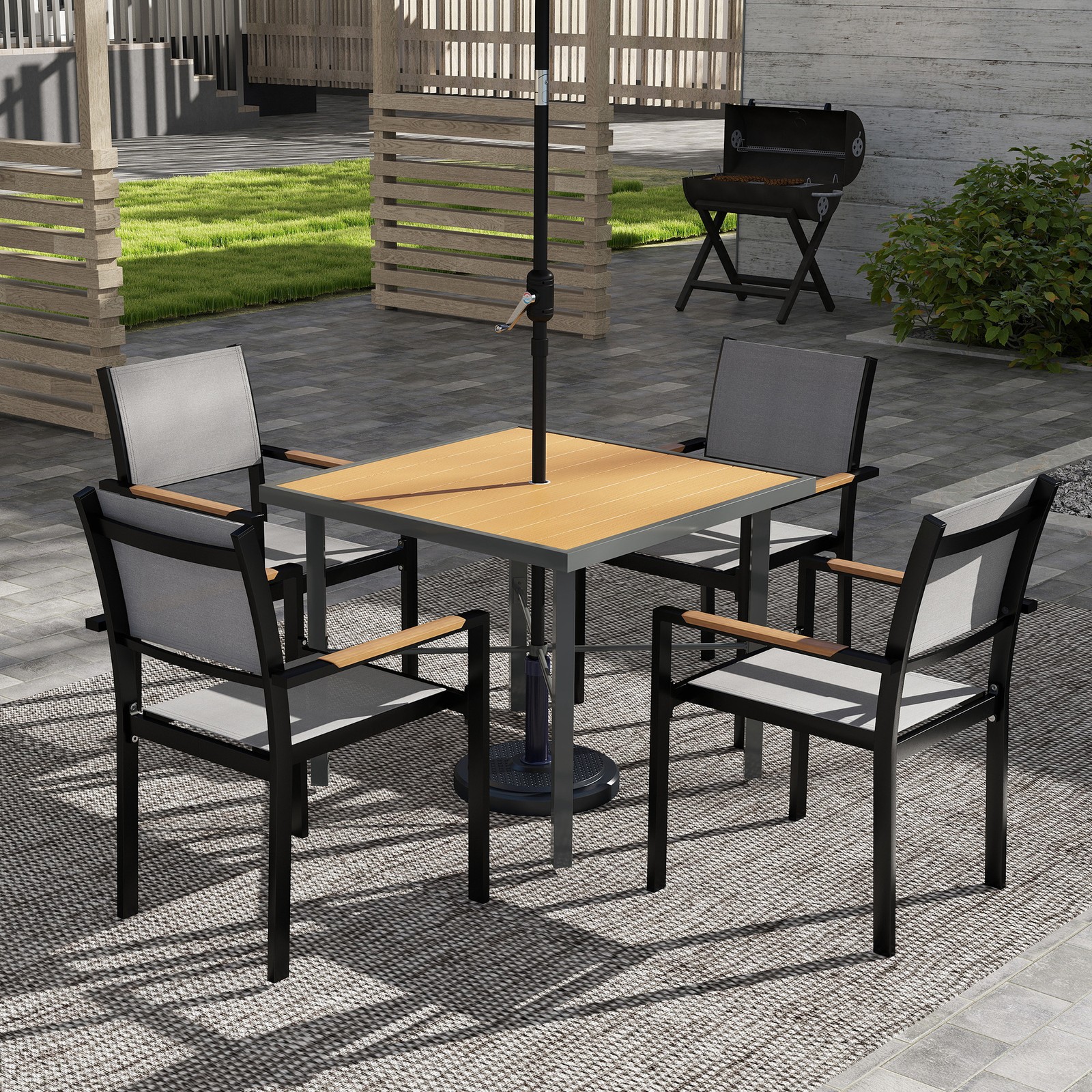 Garden Table, 90cm Square Outdoor Patio Dining Table with Umbrella Hole