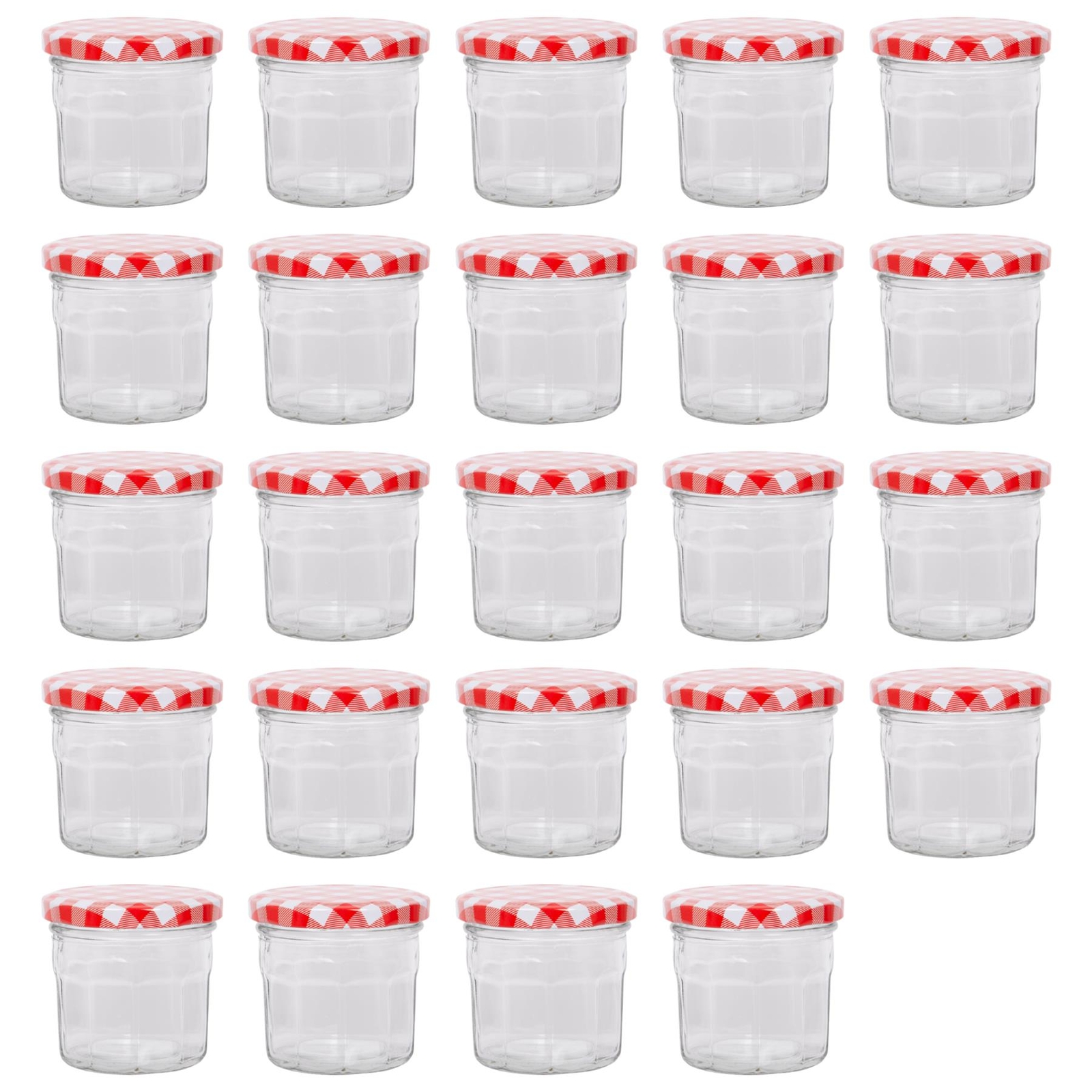 24x 130ml Glass Jam Jars with Red Gingham Lids Chutney Preserve Honey Storage