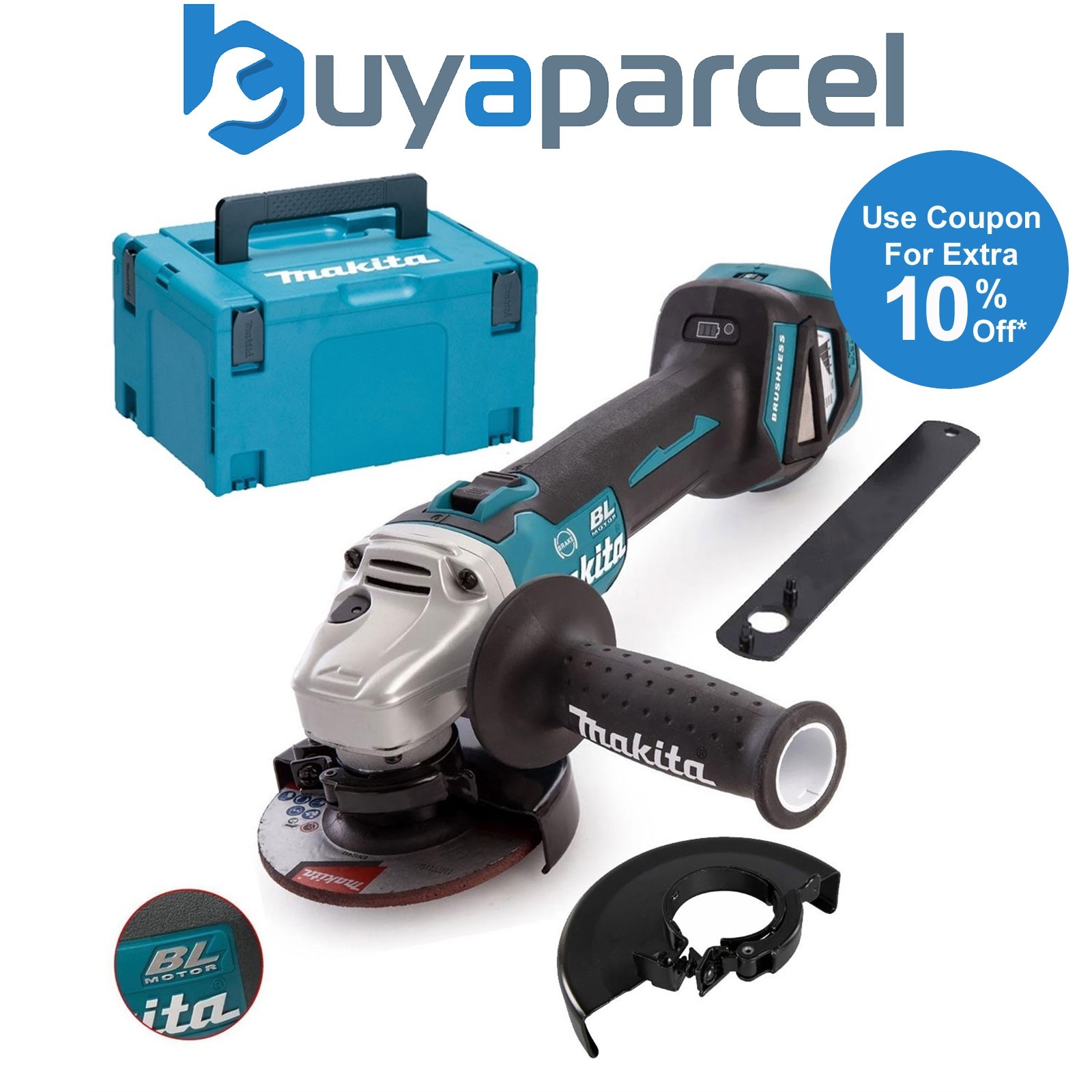 Makita DGA463Z 18v Cordless Brushless 115mm Angle Grinder +125mm Guard + Makpac