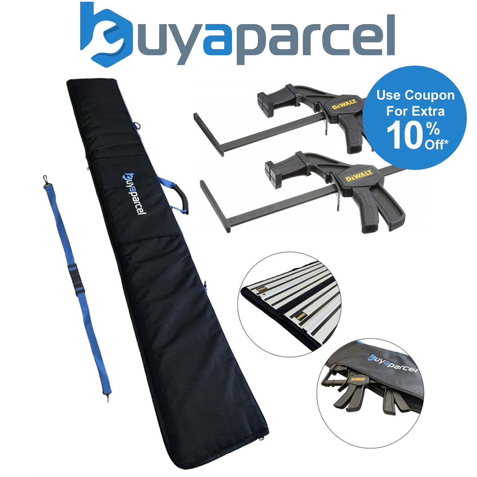 DeWalt DWS5026 Plunge Saw Clamps For Guide Rails 1 Pair + Rail Bag for 2 Rails