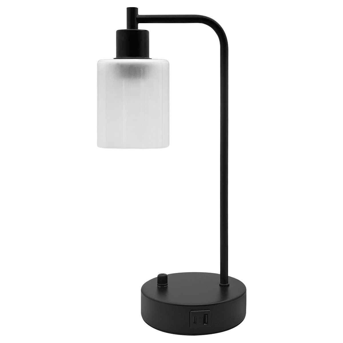 Modern Dimmable Table Lamp Frosted Glass Black Metal Base with USB Ports T519