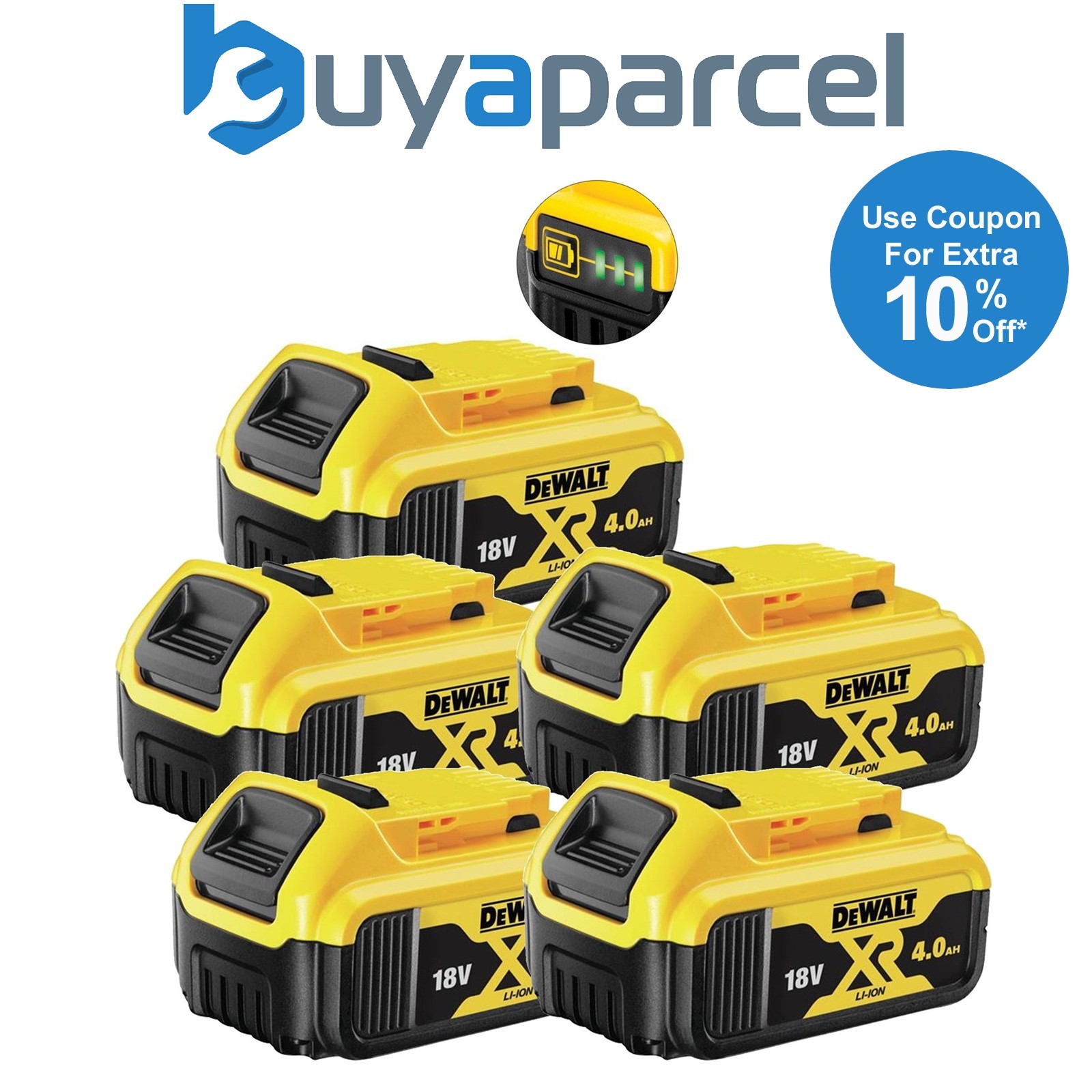 5 x DeWalt DCB182 18v 4.0Ah Li-Ion Battery XR Range Lithium Ion Genuine 4amp UK