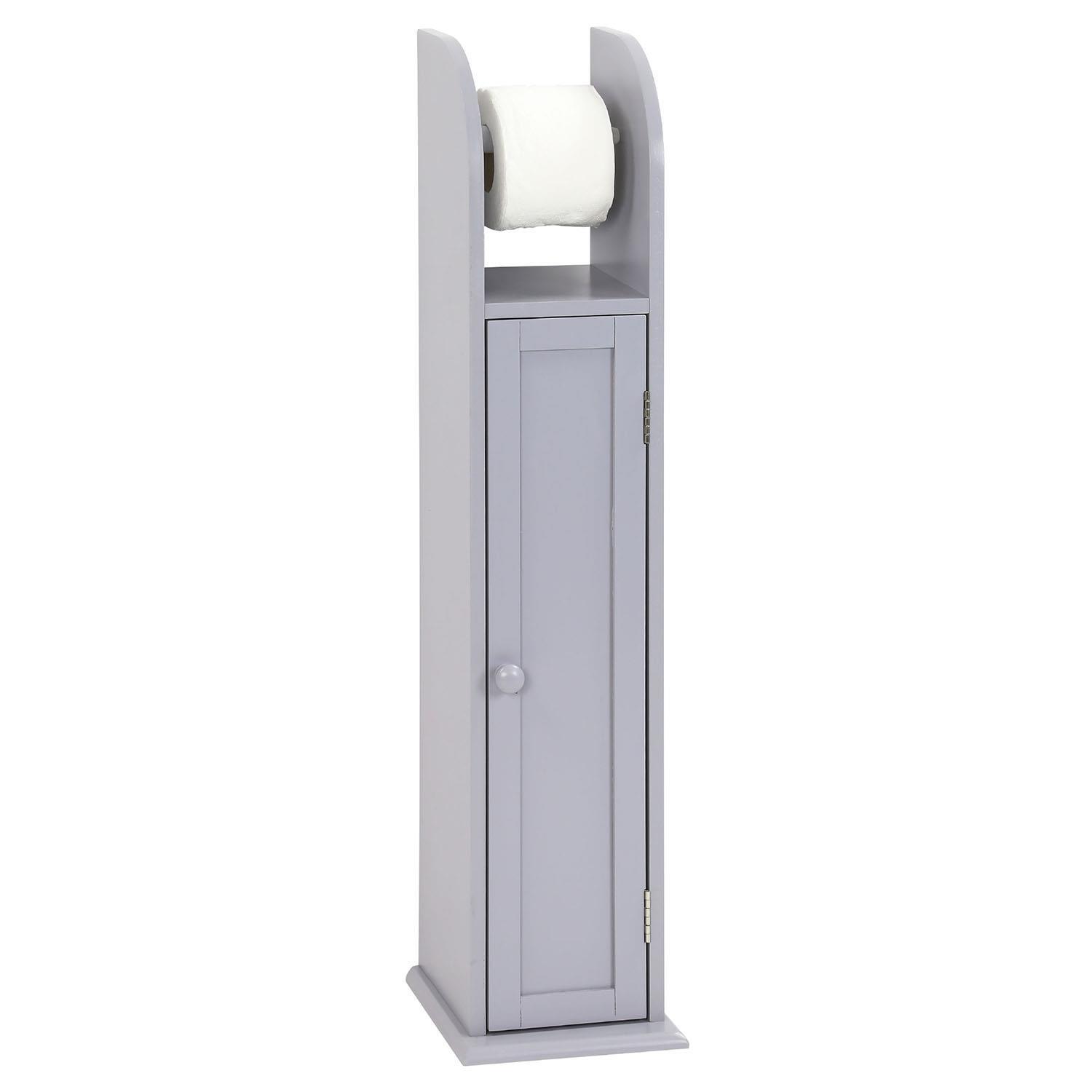 Bathroom Toilet Paper Roll Holder Floor Standing Storage Cabinet Grey Wooden