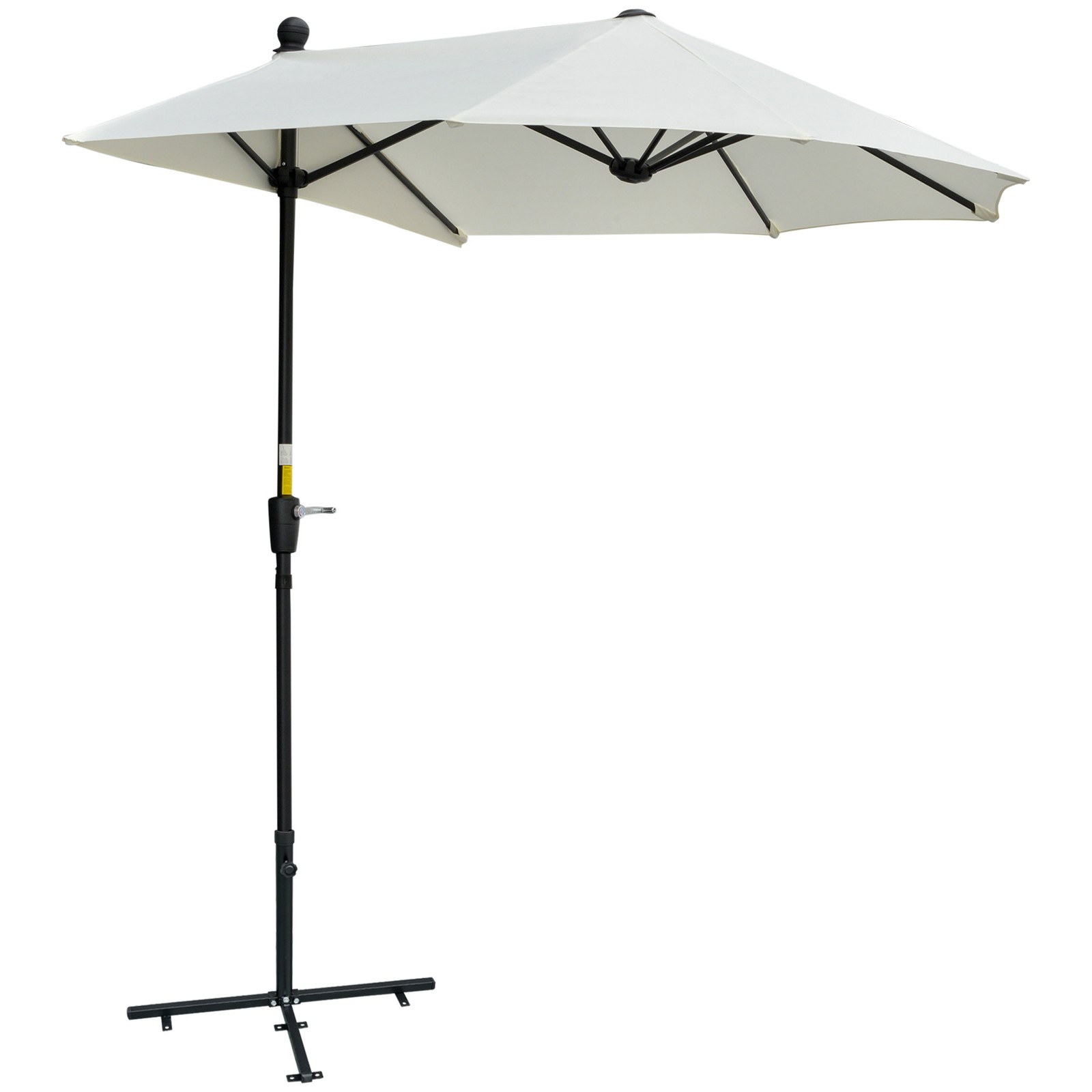 Outsunny 2m Half Garden Parasol Market Umbrella w/ Crank Handle, Cream