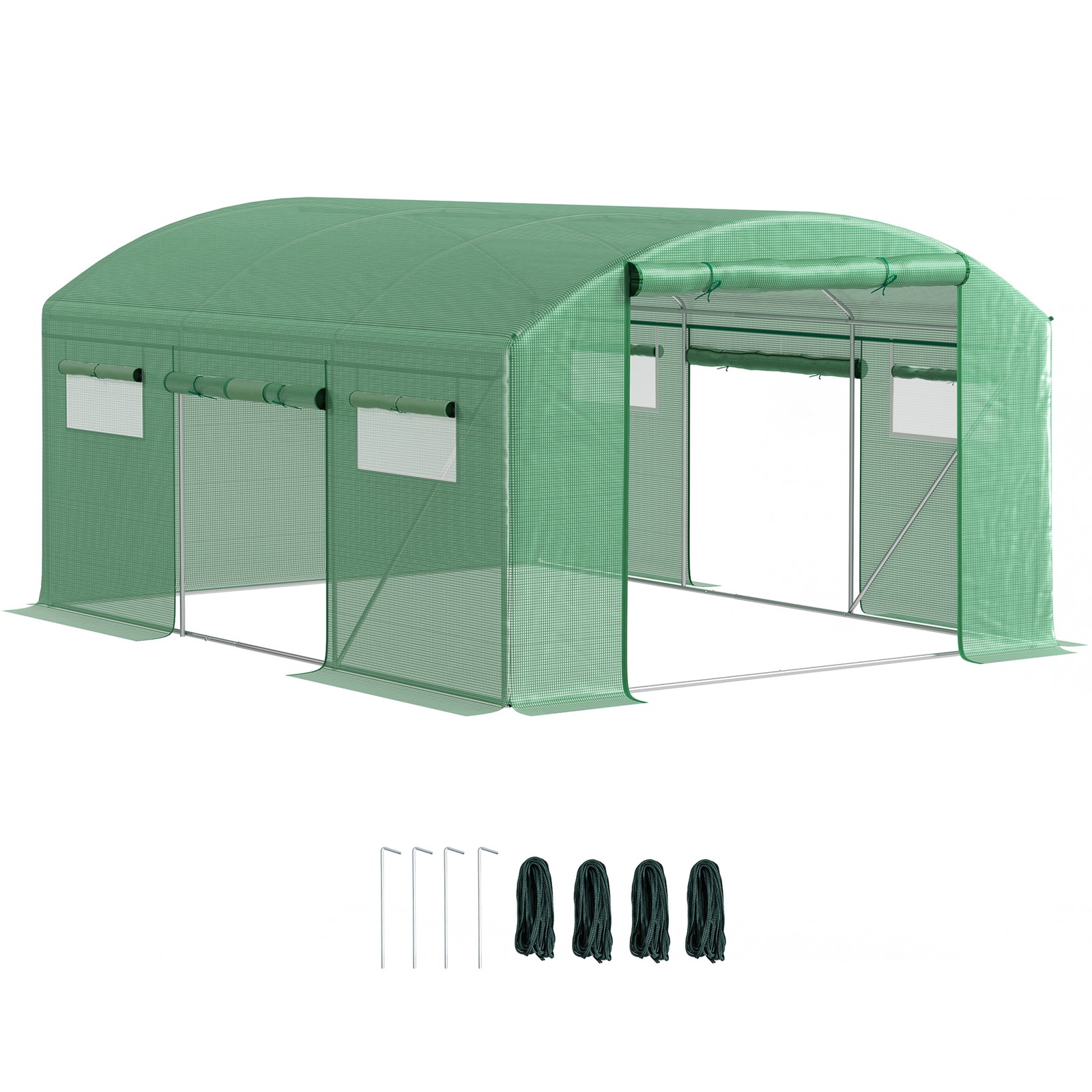 Outsunny Polytunnel Greenhouse with 3 Roll-up Doors, 4 x 3 x 2m, Green