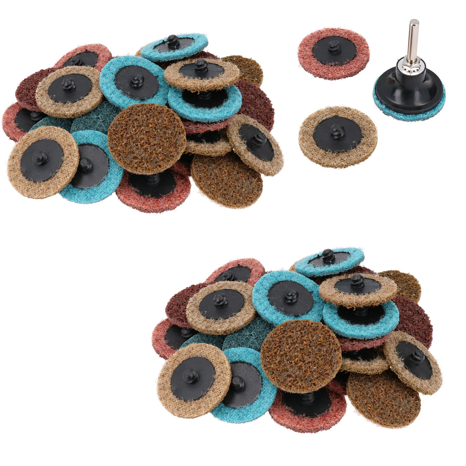 60 x Mixed Grit Type R Roloc Conditioning Quick Change Sanding Discs + Arbor