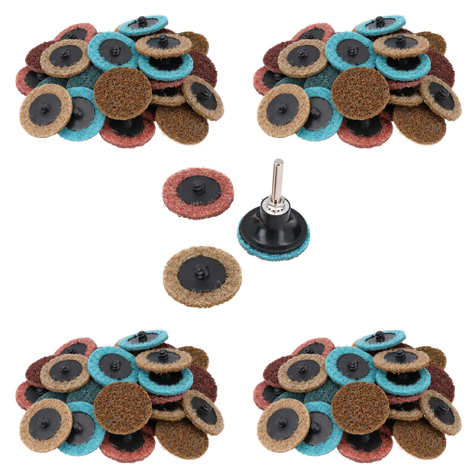 120 x Mixed Grit Type R Roloc Conditioning Quick Change Sanding Discs + Arbor