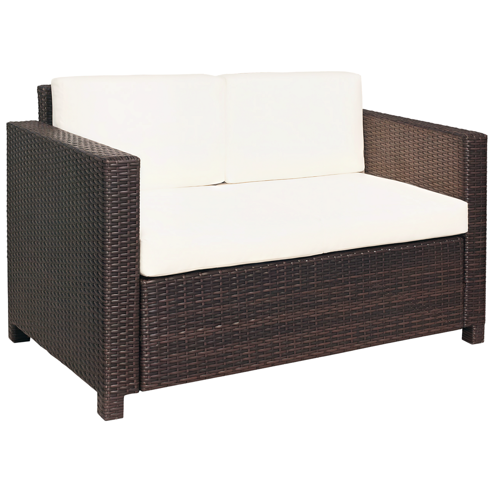 Outsunny Rattan Wicker 2-seat Sofa Loveseat Padded Garden Furniture Brown