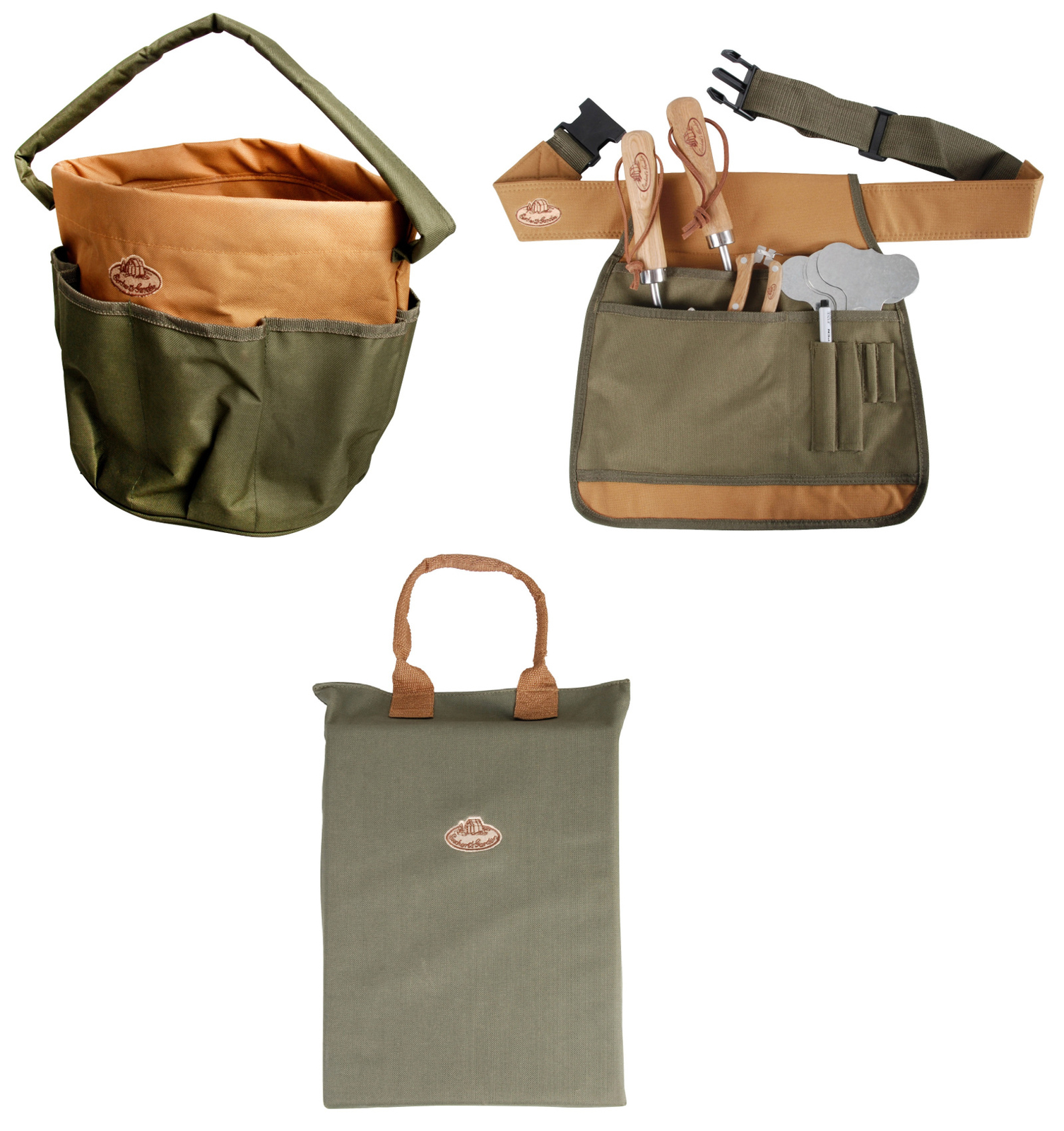 Kneeling Pad Round Bucket Toolbag & Tool Belt Khaki Brown Weeding Gardening Set