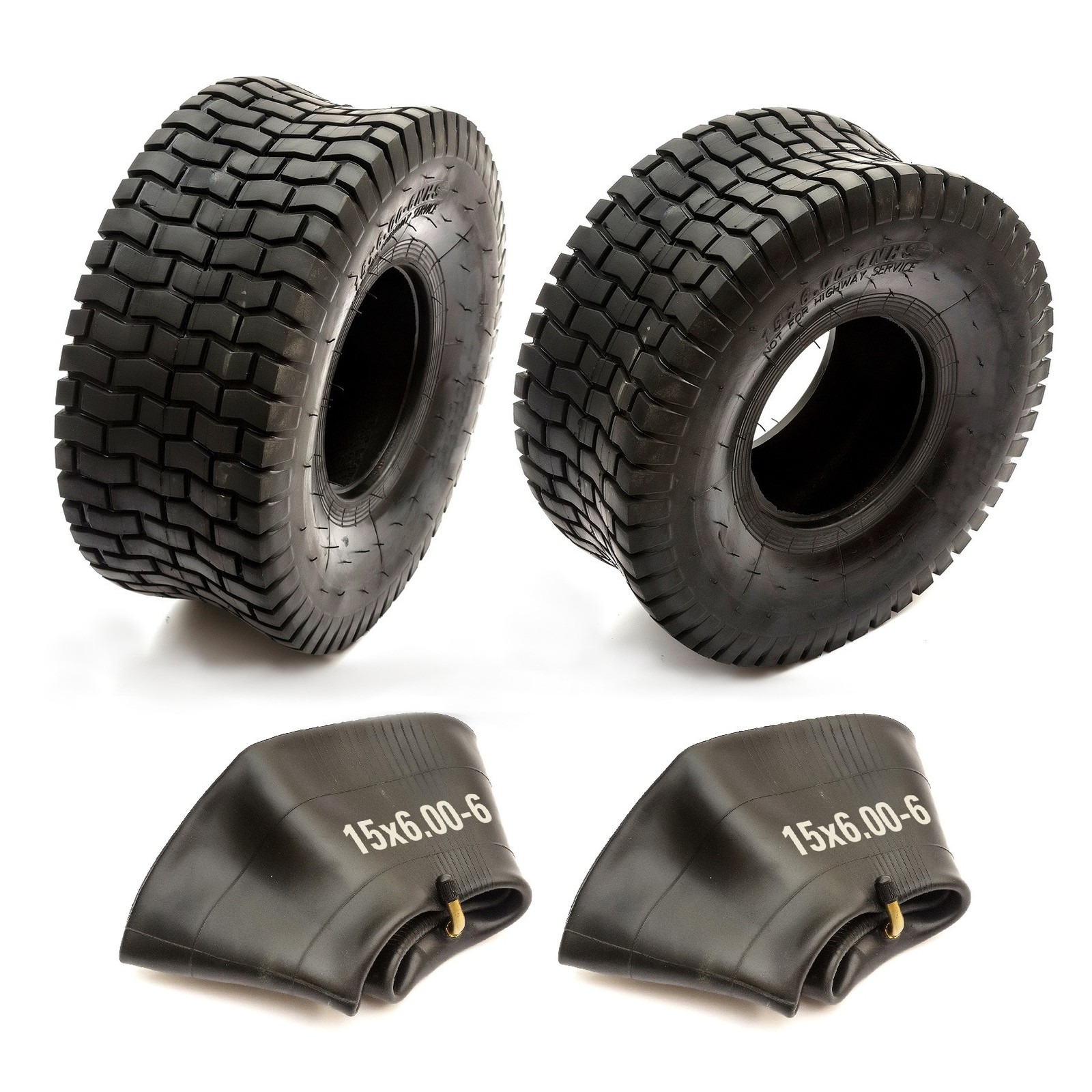 2xTyre 15x6.00-6 Inner Tube Bent Valve Lawn Mower Grass Safe Chevron Turf Tread