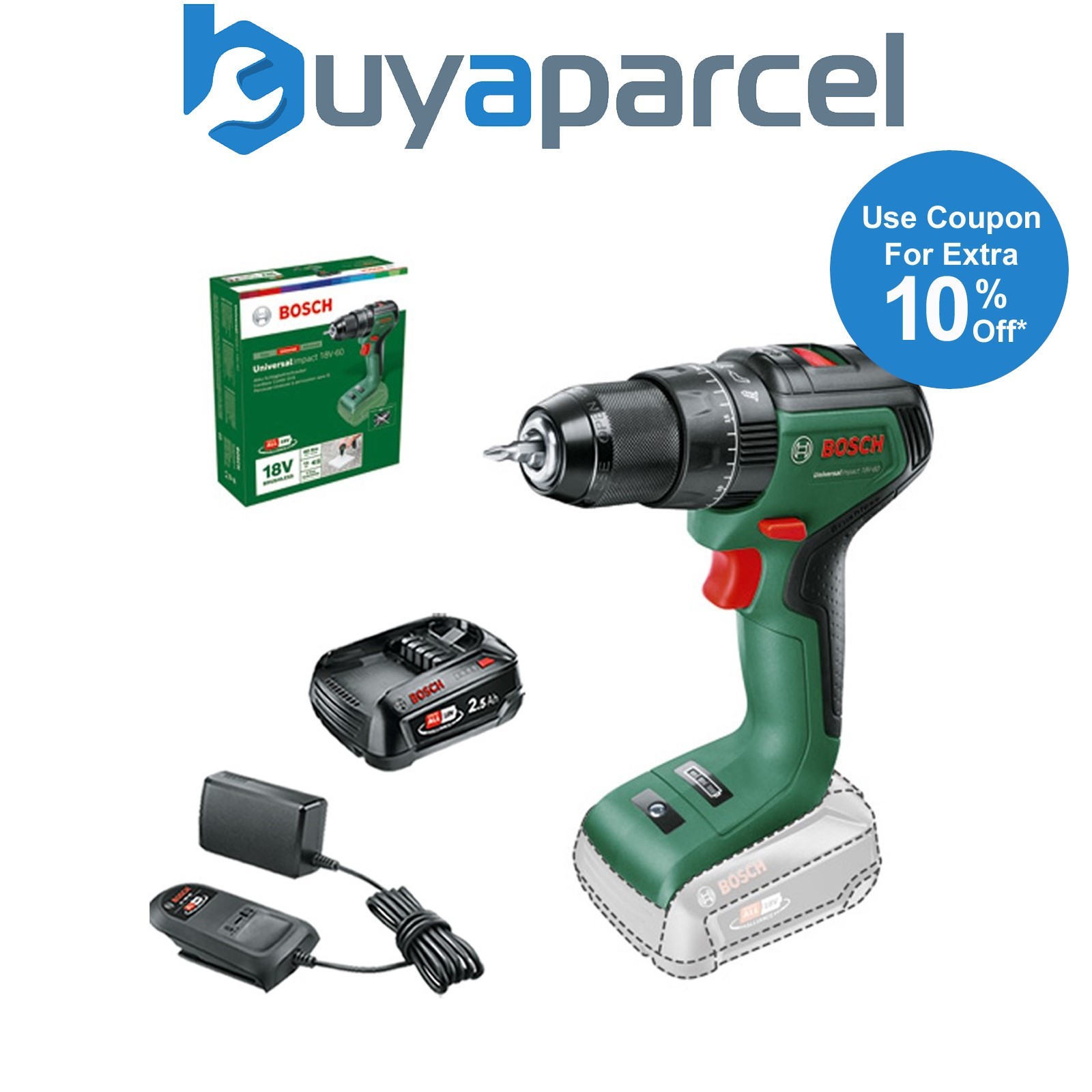 Bosch 06039D7100 Cordless 18v Impact Drill UniversalImpact + 2.5AH Battery kit