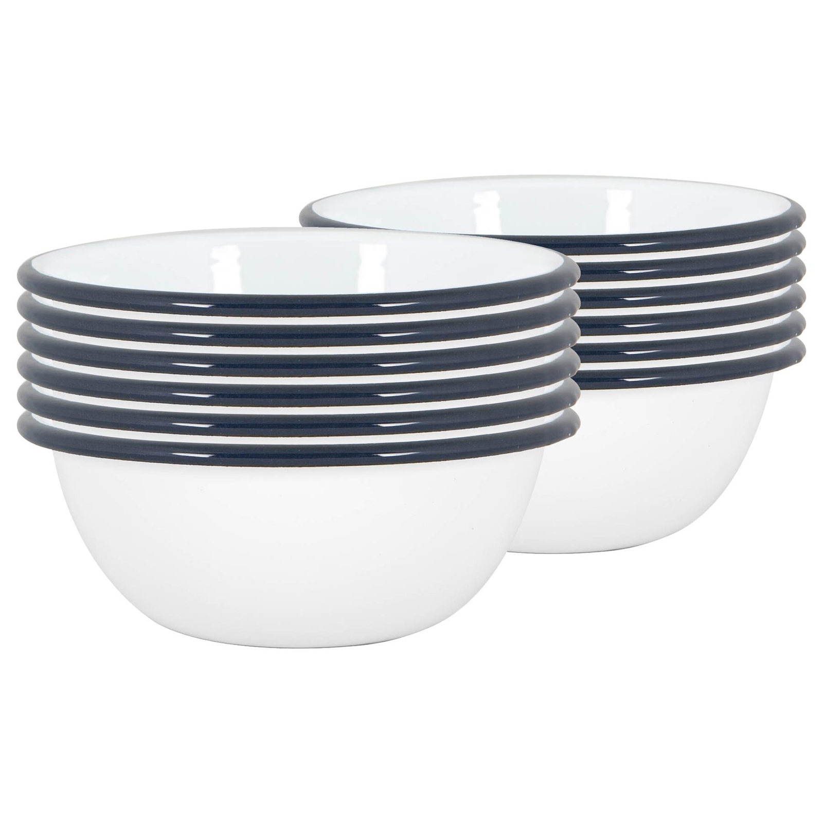 12x White Enamel Bowls Metal Outdoor Camping Food Dishes 16cm Navy