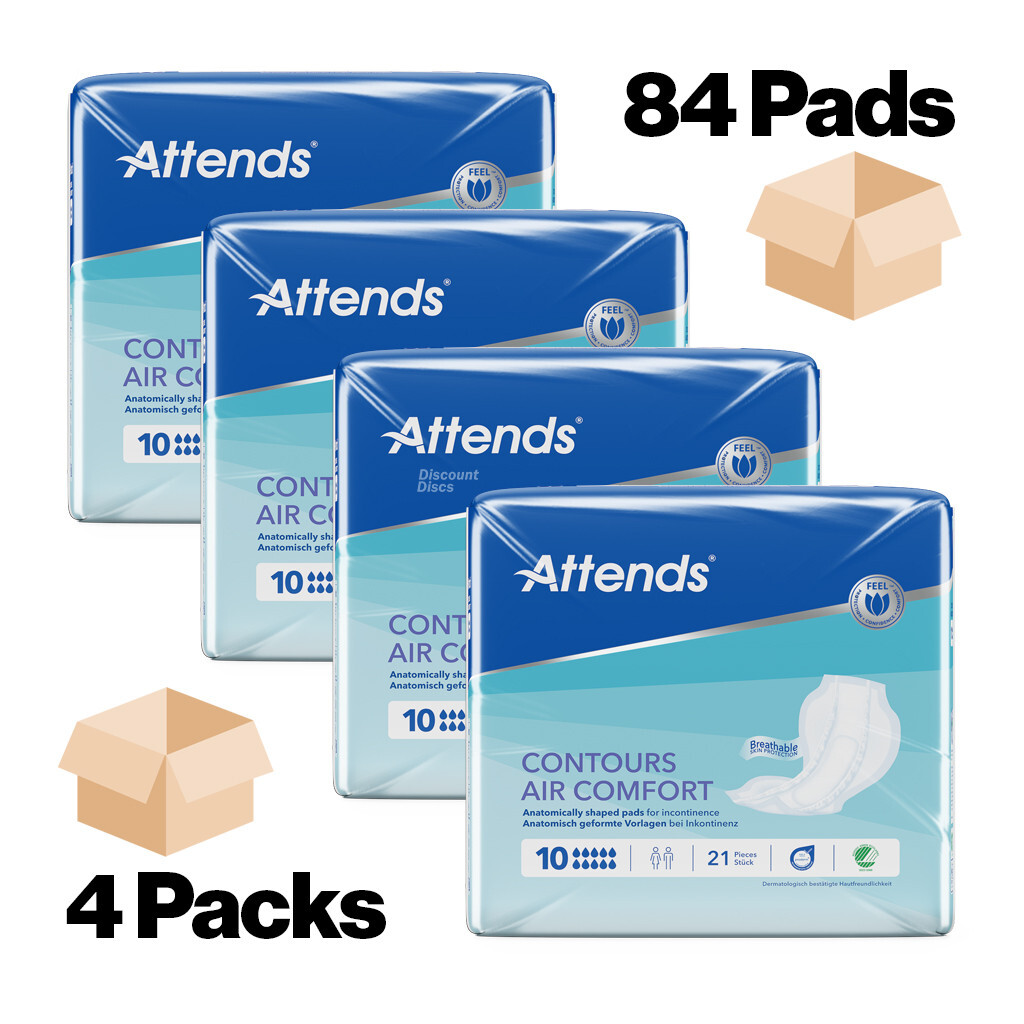 Attends Contours Air Comfort 10 Large Incontinence Pads - 4 Packs of 21 - 3150ml