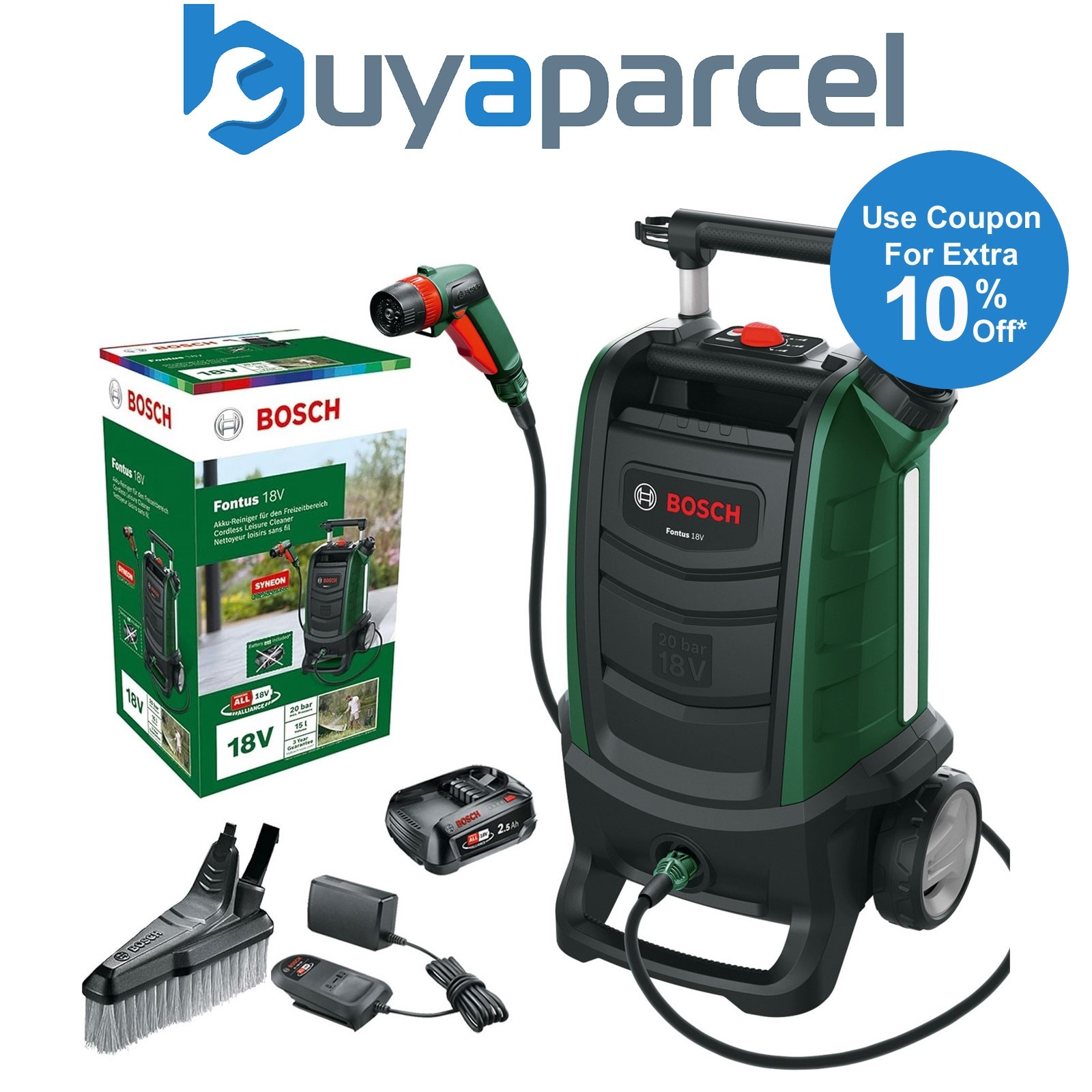 Bosch 06008B6102 Cordless 18v Outdoor Cleaners Fontus + 2.5AH Battery Kit