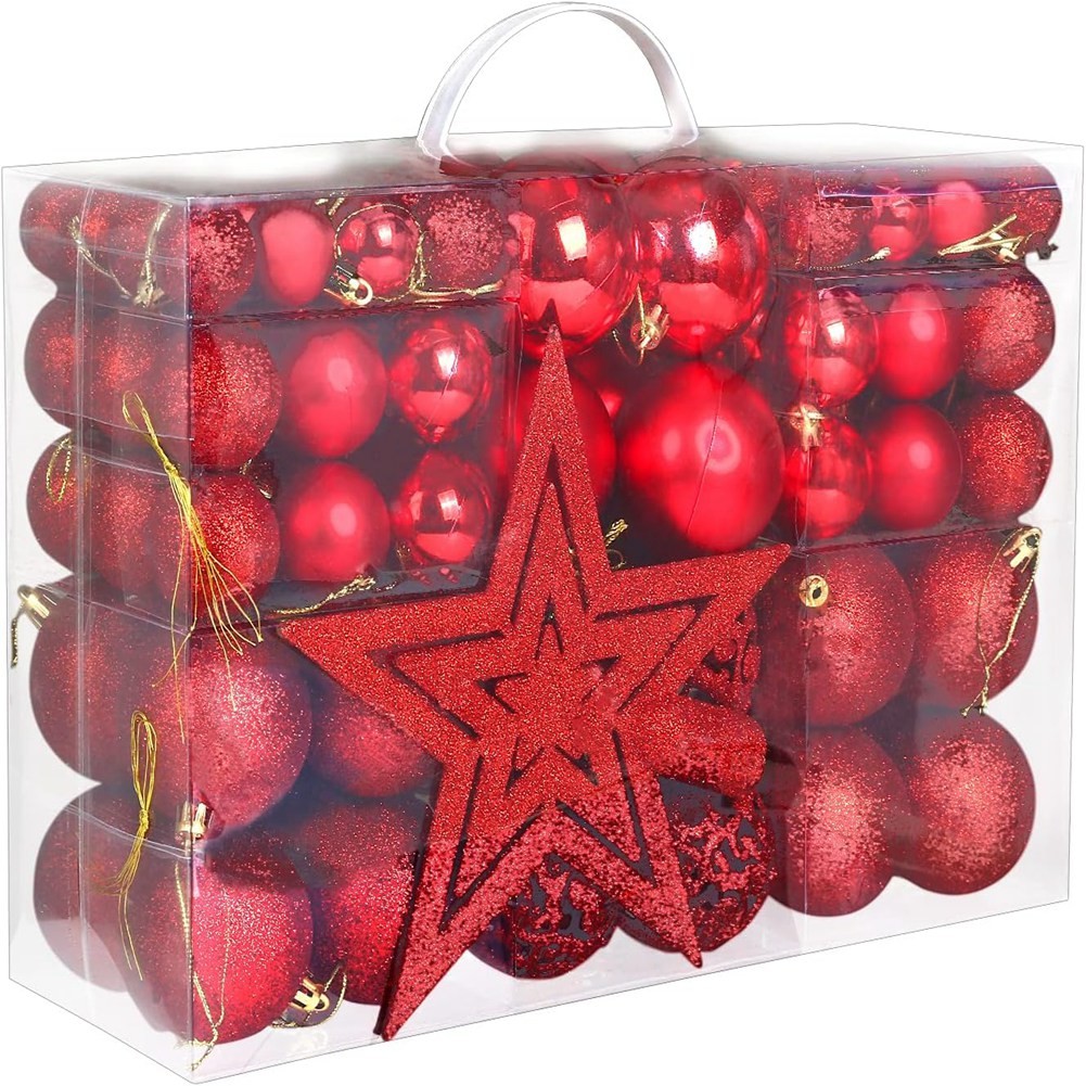 101Pcs Red Christmas Ornaments for Christmas Tree, Shatterproof Christmas6206
