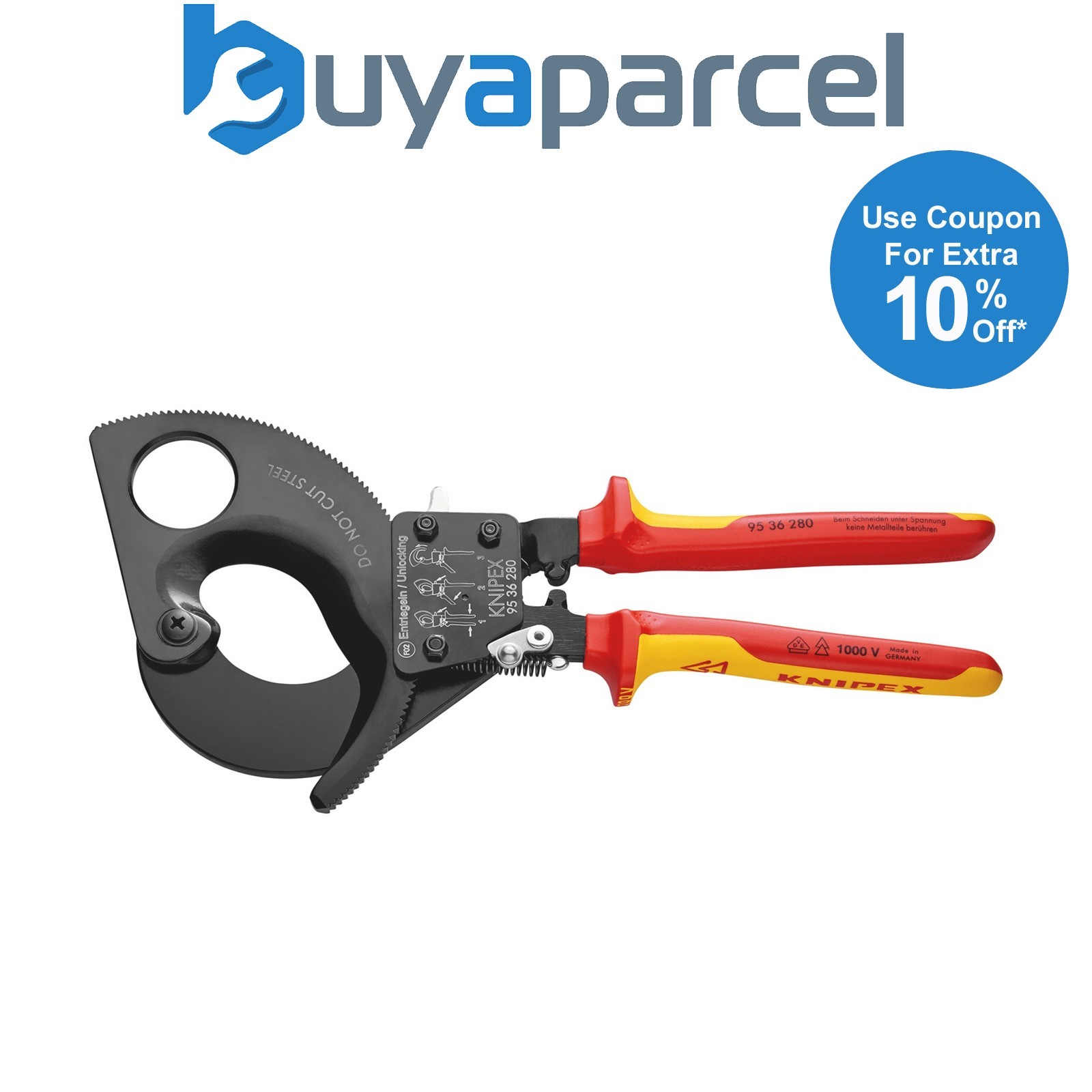 Draper 55015 KNIPEX 95 36 280 VDE Heavy Duty Cable Cutter, Ratchet Action, 280mm