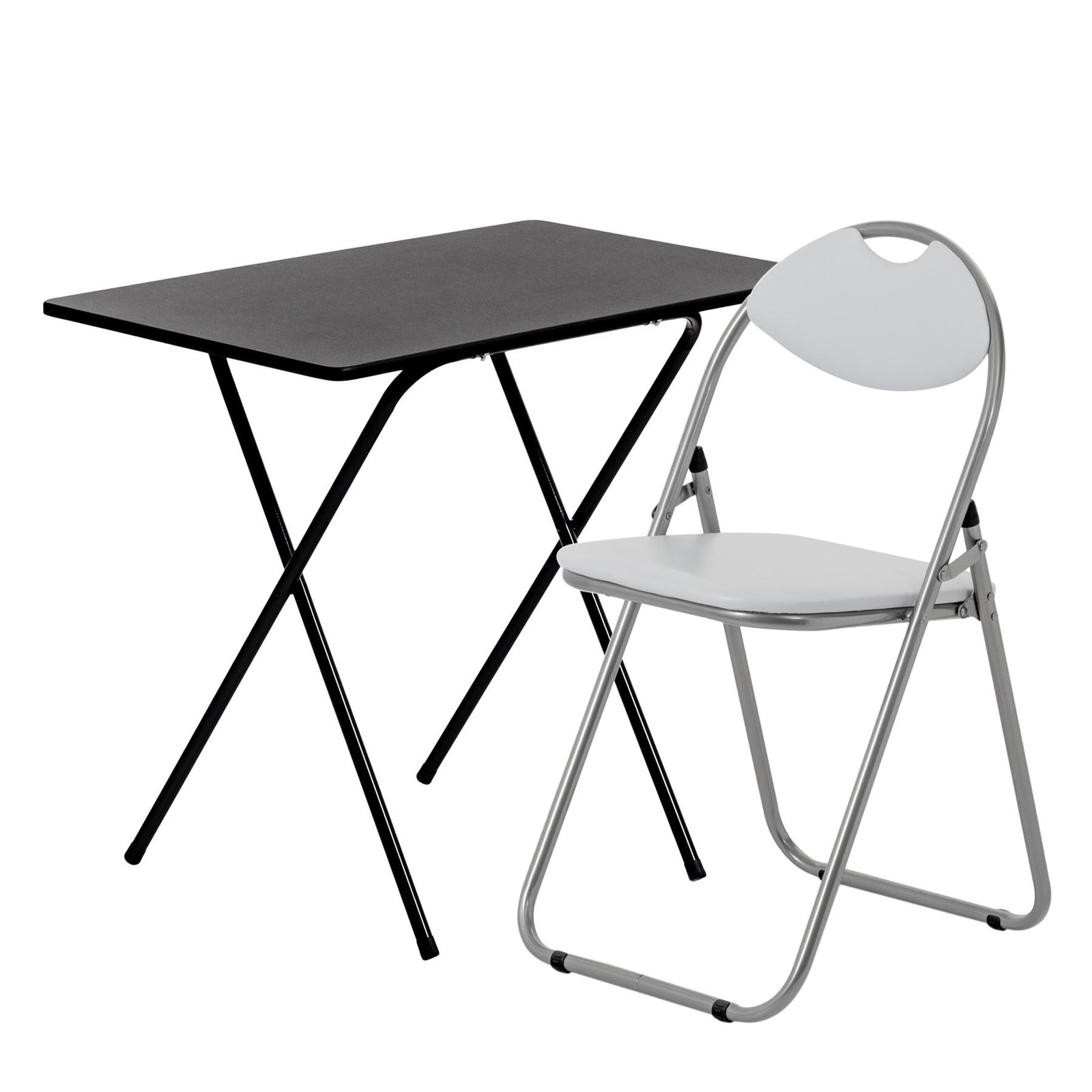Folding Desk & Chair Set Home Office Workstation Laptop Wooden Top Black/White