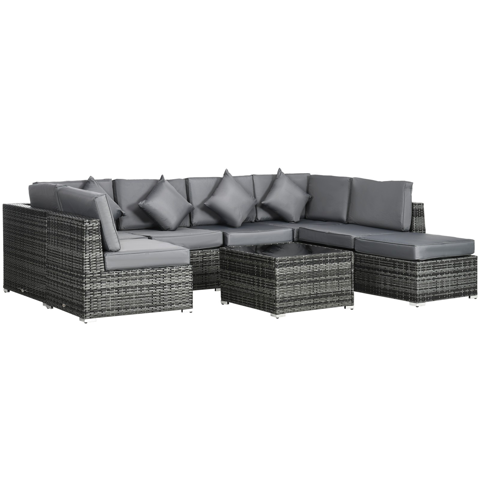 Outsunny 8 Pieces Patio Rattan Sofa Set Outdoor Garden Furniture Set Grey