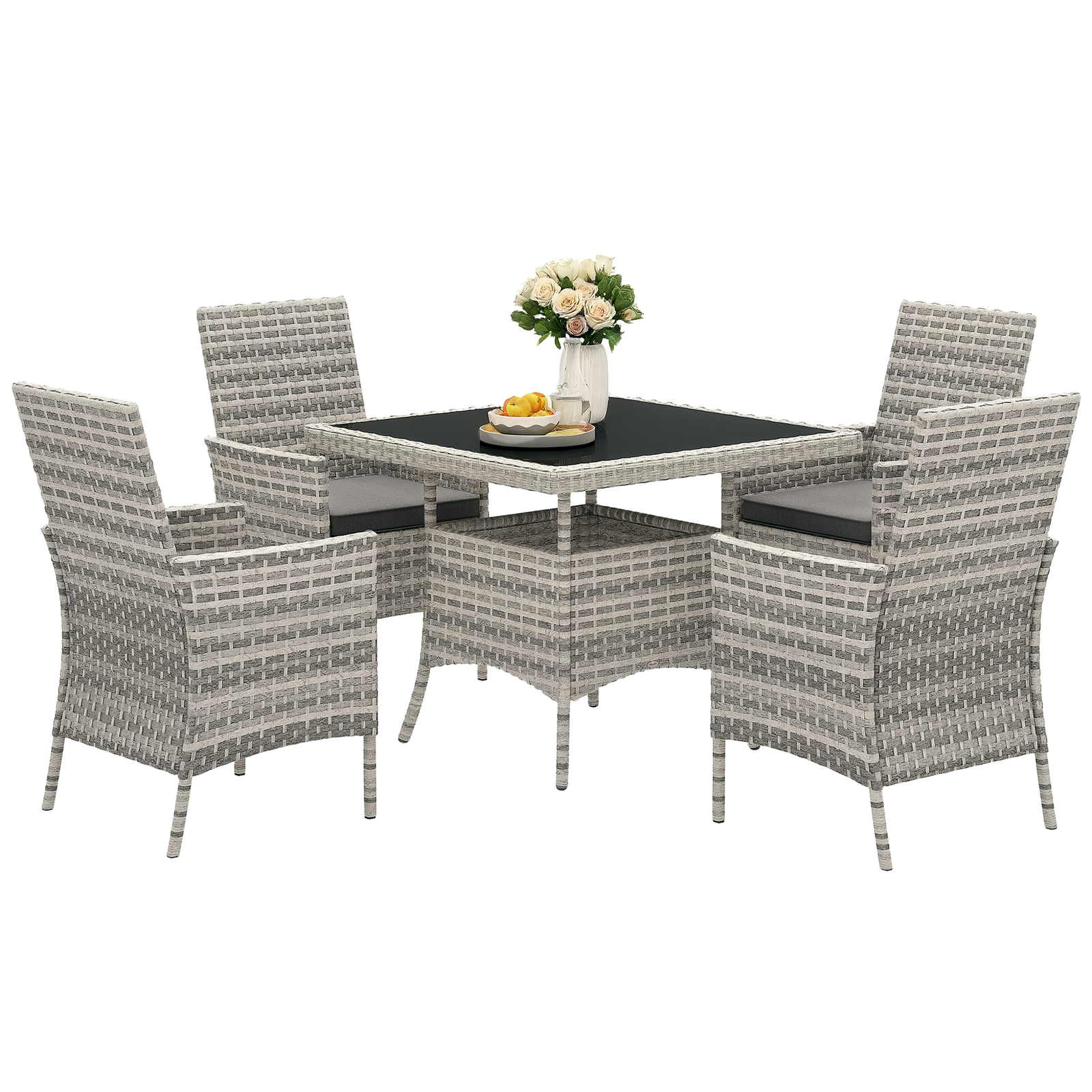 Outsunny 4 Seater Rattan Garden Furniture Set with Cushion, Mixed-Grey