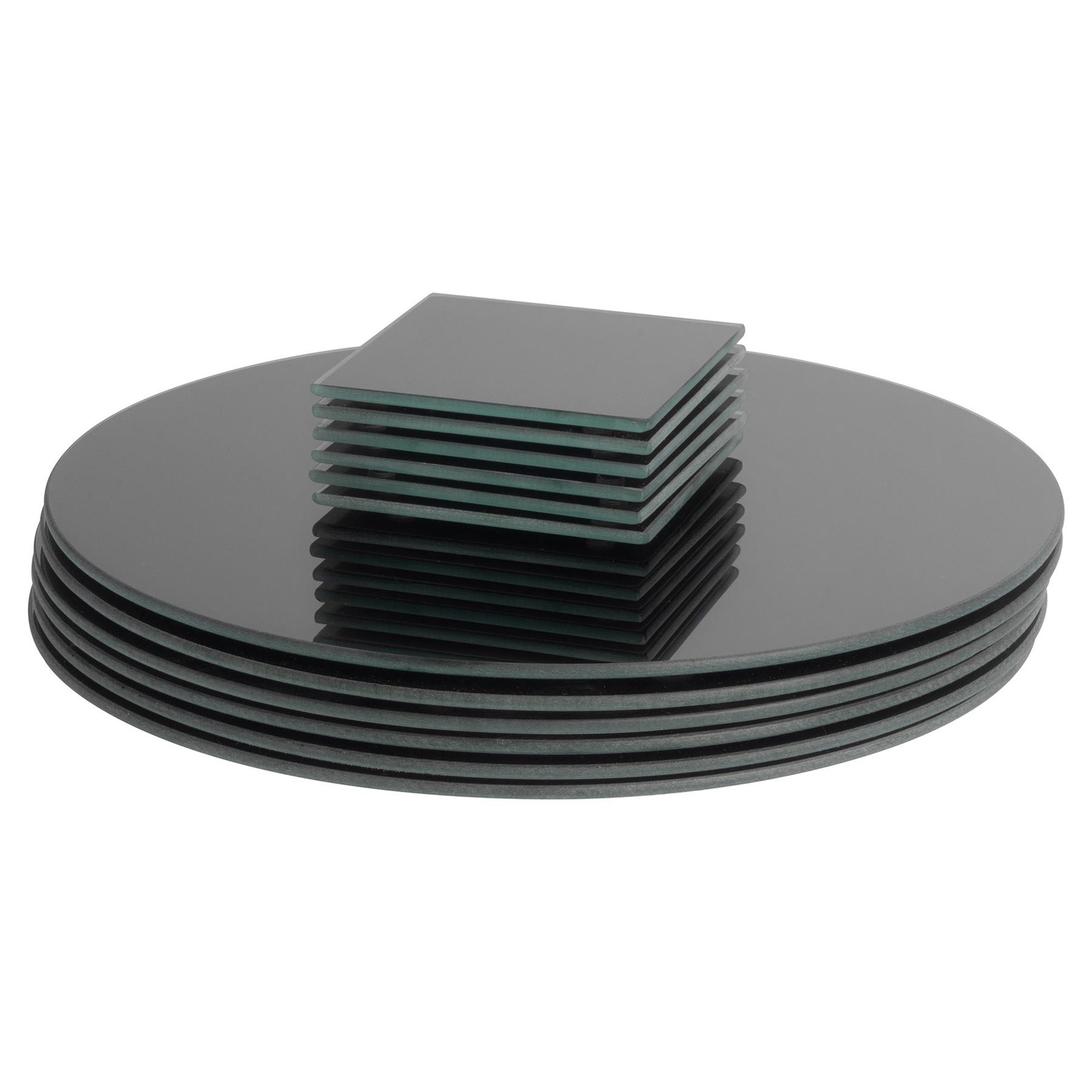 12pc Black 30cm Round Glass Placemats & Coasters Set Table Place Mats Set