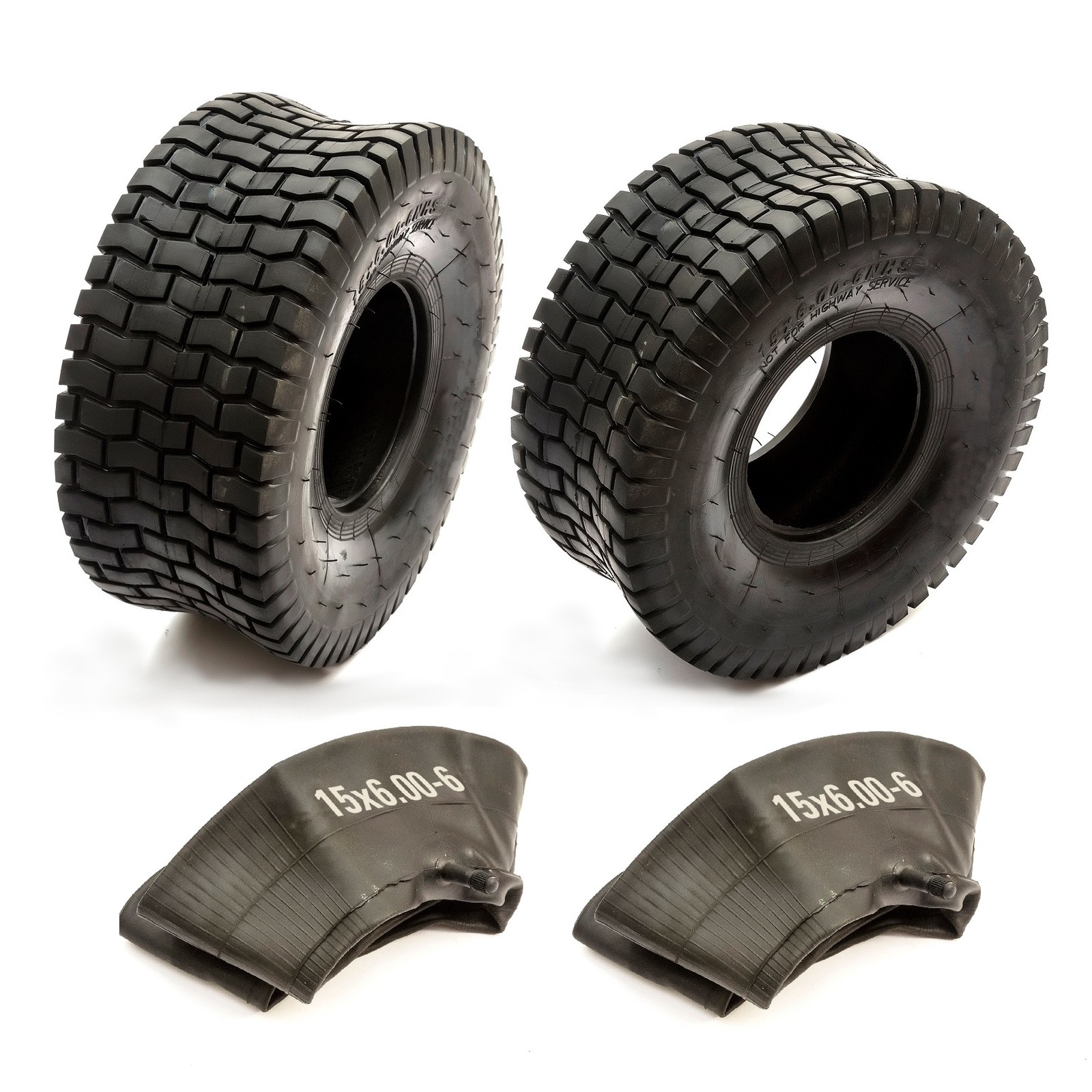 2x Tyre 15x6.00-6 & Inner Tube Straight Valve Tractor Grass Chevron Turf Tread