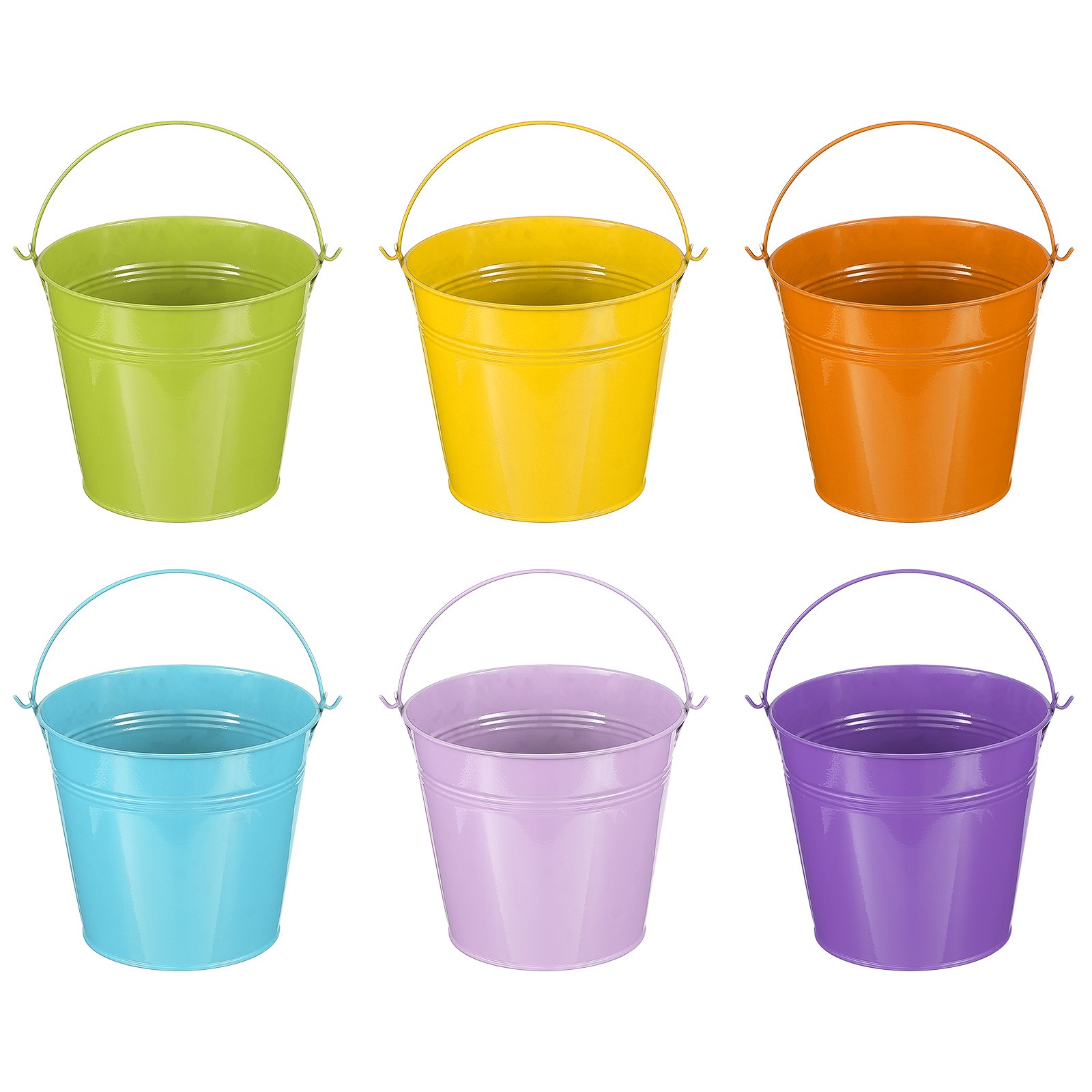 6 Pcs 6"x5" Small Metal Buckets with Handle Mini Galvanized Bucket 6 Color