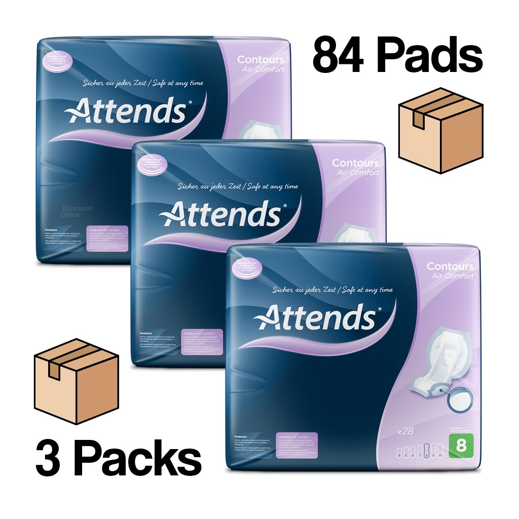 Attends Contours 8 Air Comfort Faecal & Urinary Incontinence Pads x 84