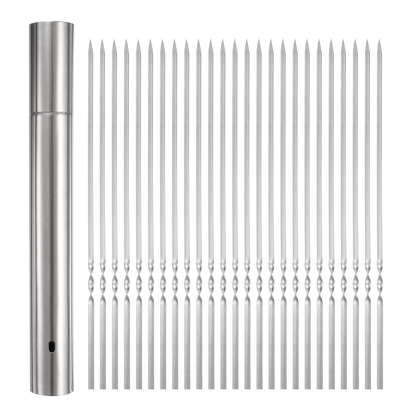 100pcs Kebob Skewers 30cm x 3.5cm Stainless Steel Flat Sticks with Tube Storage