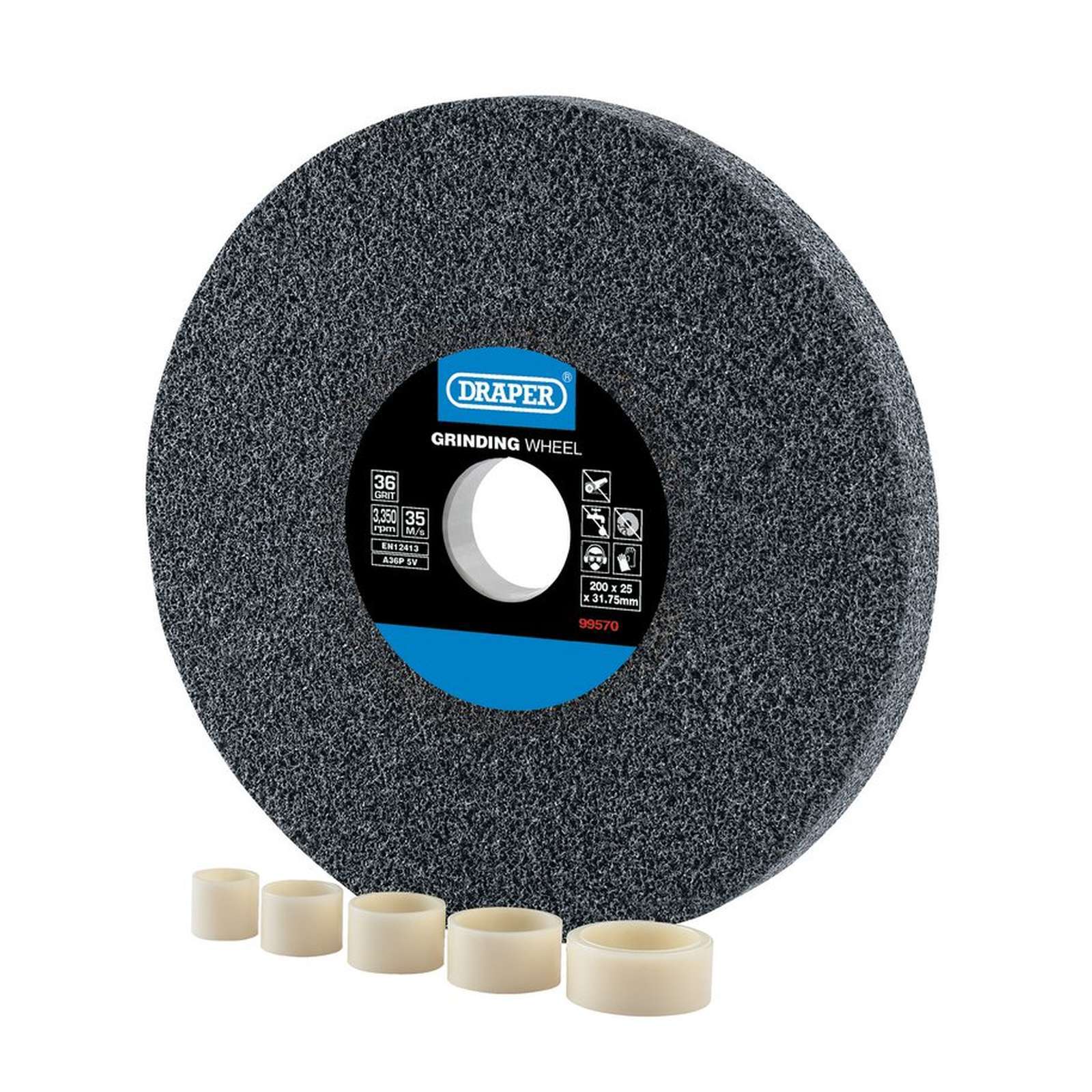 Draper Aluminium Oxide Bench Grinding Wheel 36G (200Mm X 25Mm) - 99570