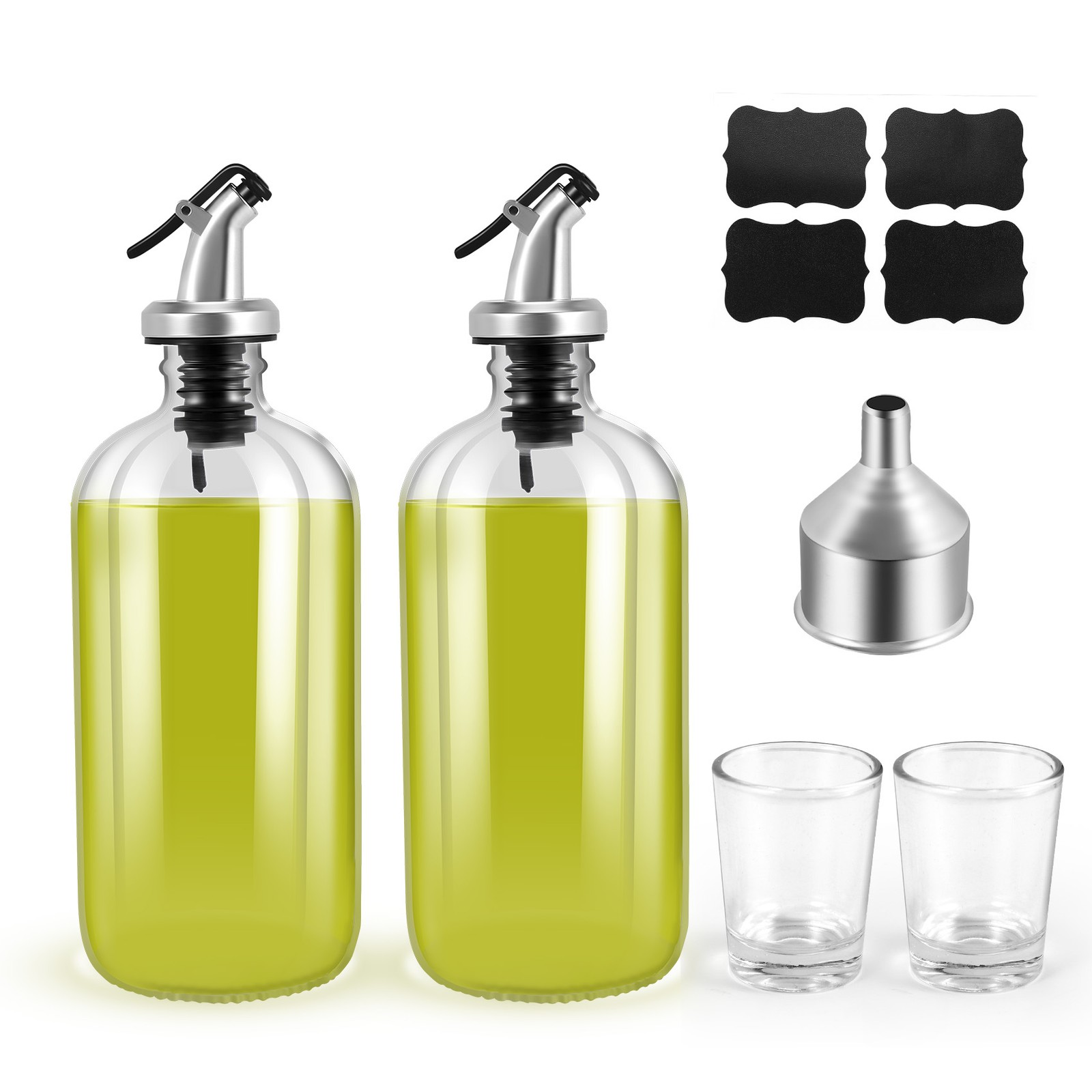 16Oz Glass Mouthwash Dispenser with Pour Spout Funnel and Labels Reusable4072